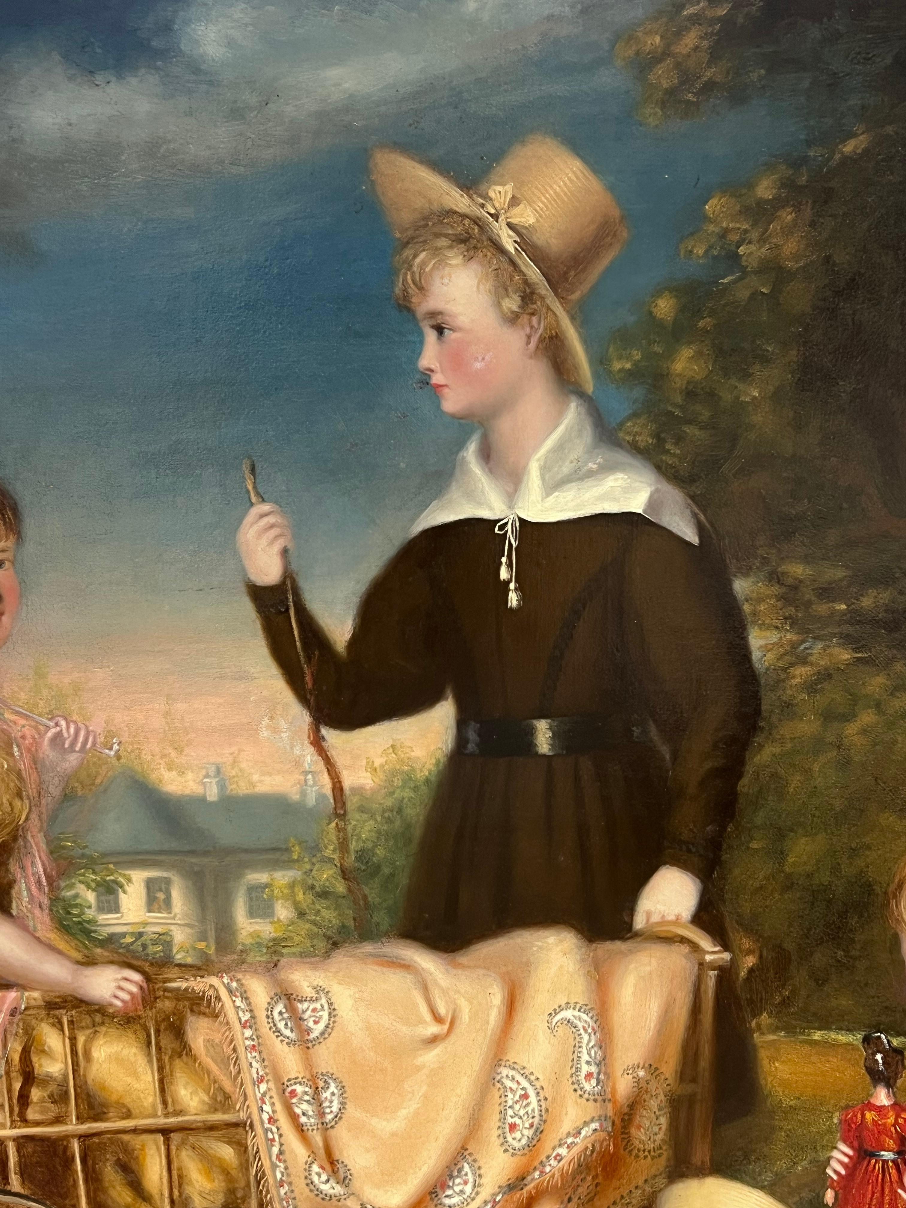 Huge 1800's British Oil Painting Family Portrait Dorset Country House Children For Sale 10