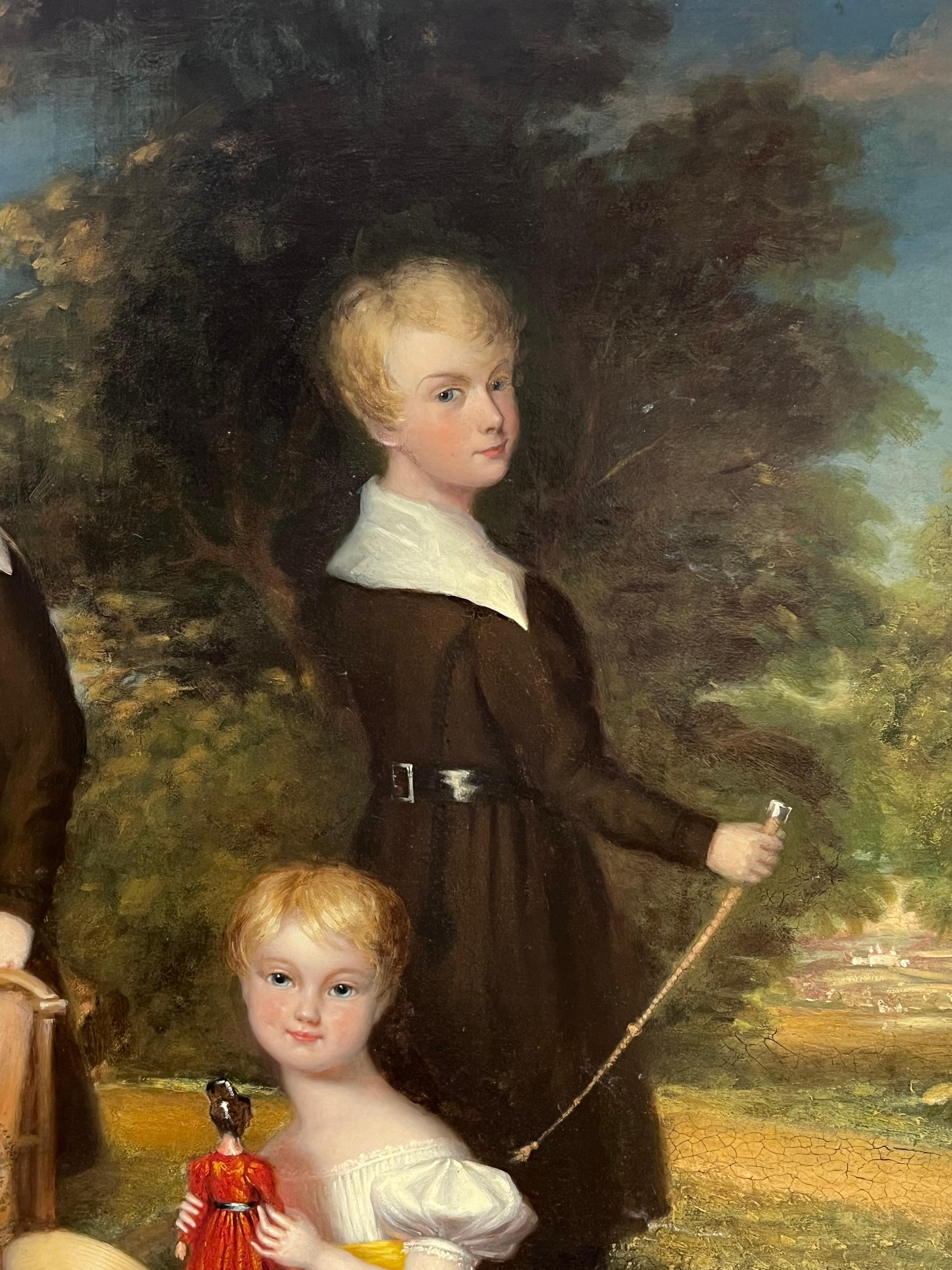 Huge 1800's British Oil Painting Family Portrait Dorset Country House Children For Sale 11
