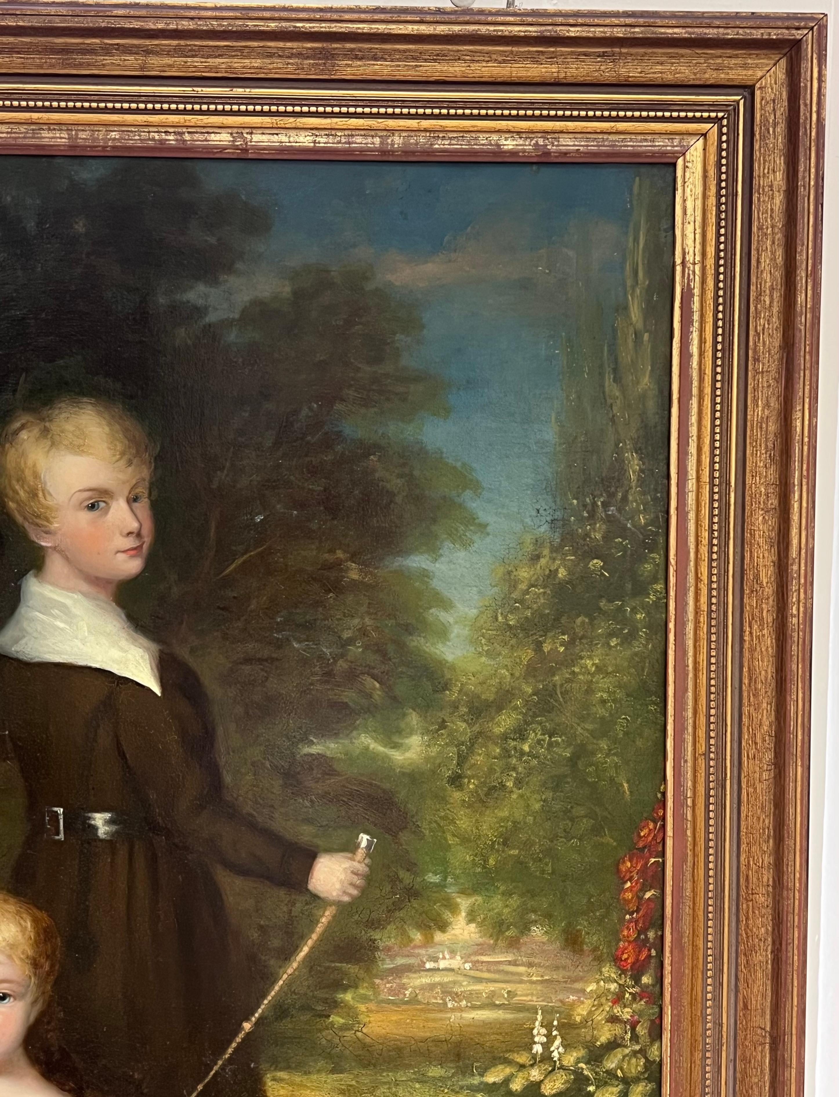 Huge 1800's British Oil Painting Family Portrait Dorset Country House Children For Sale 12