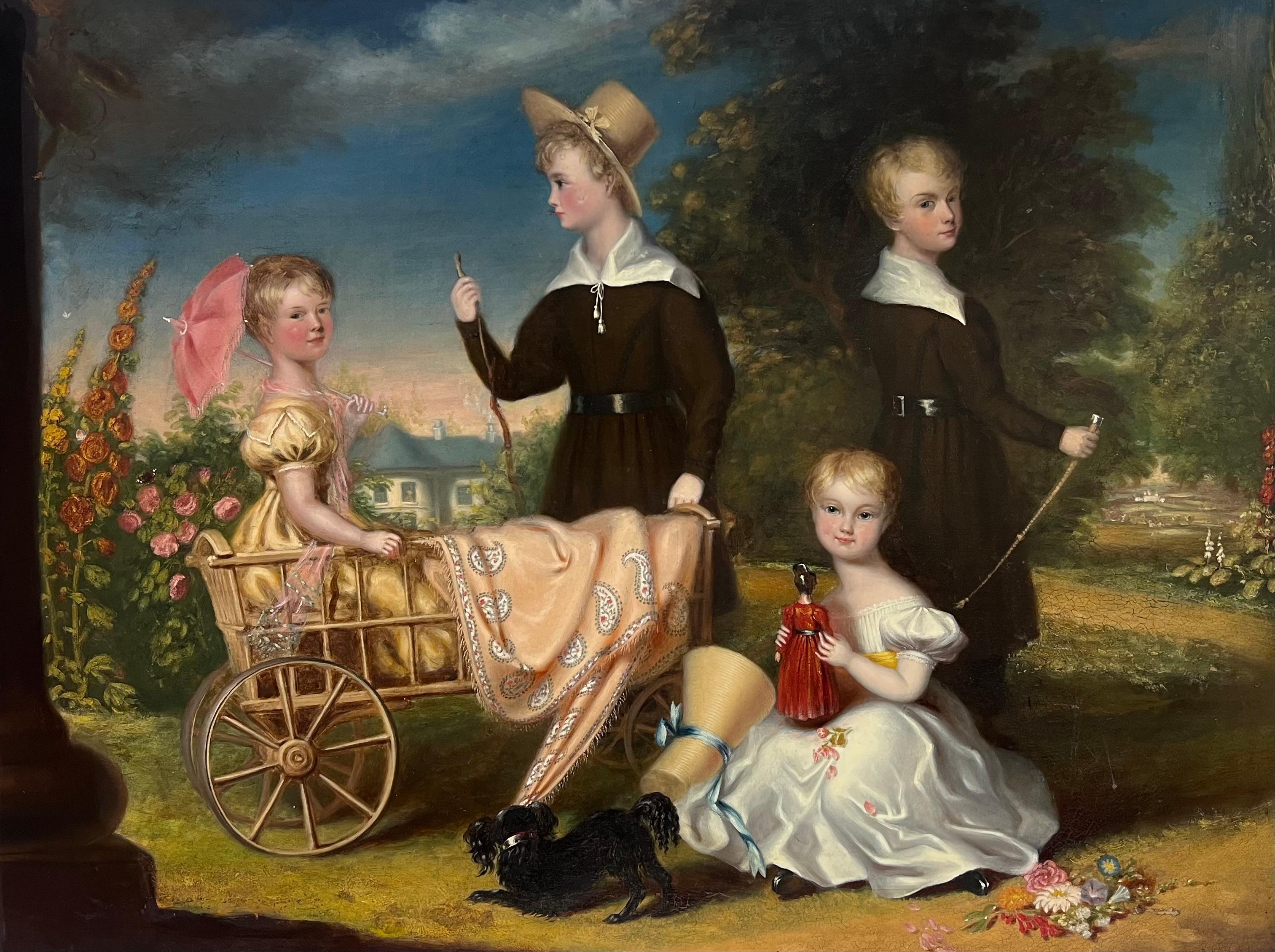 Huge 1800's British Oil Painting Family Portrait Dorset Country House Children - Black Figurative Painting by RAMSAY RICHARD REINAGLE (1775-1862)