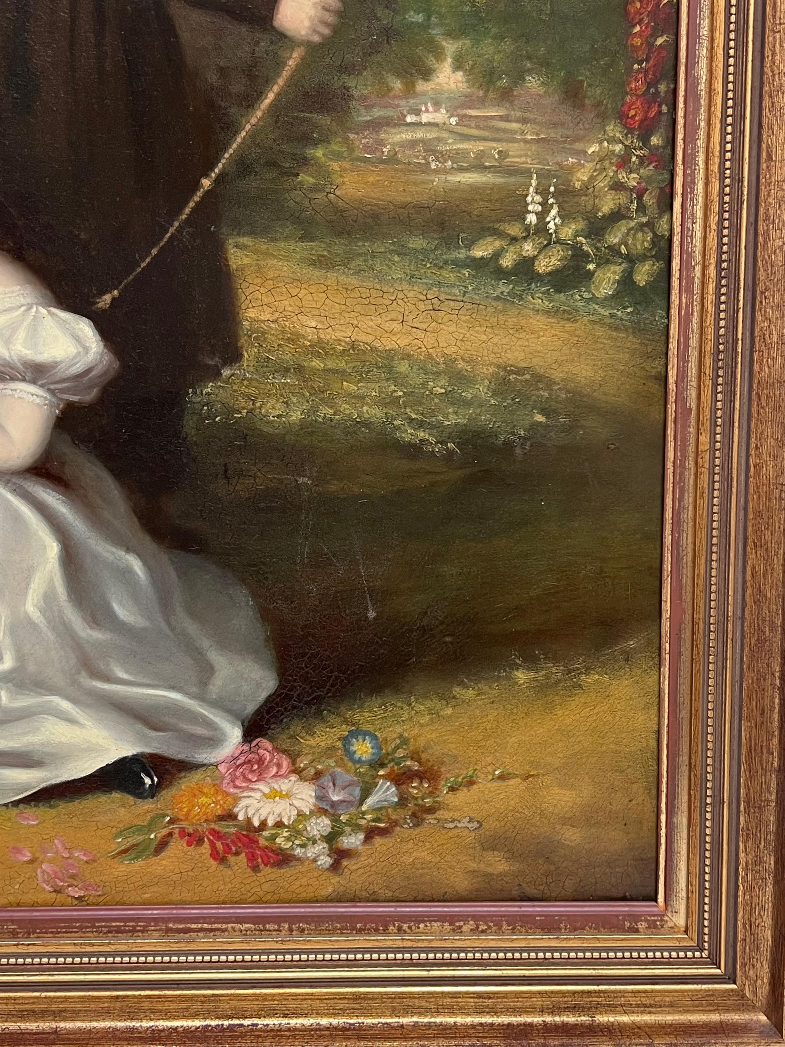 Huge 1800's British Oil Painting Family Portrait Dorset Country House Children For Sale 1