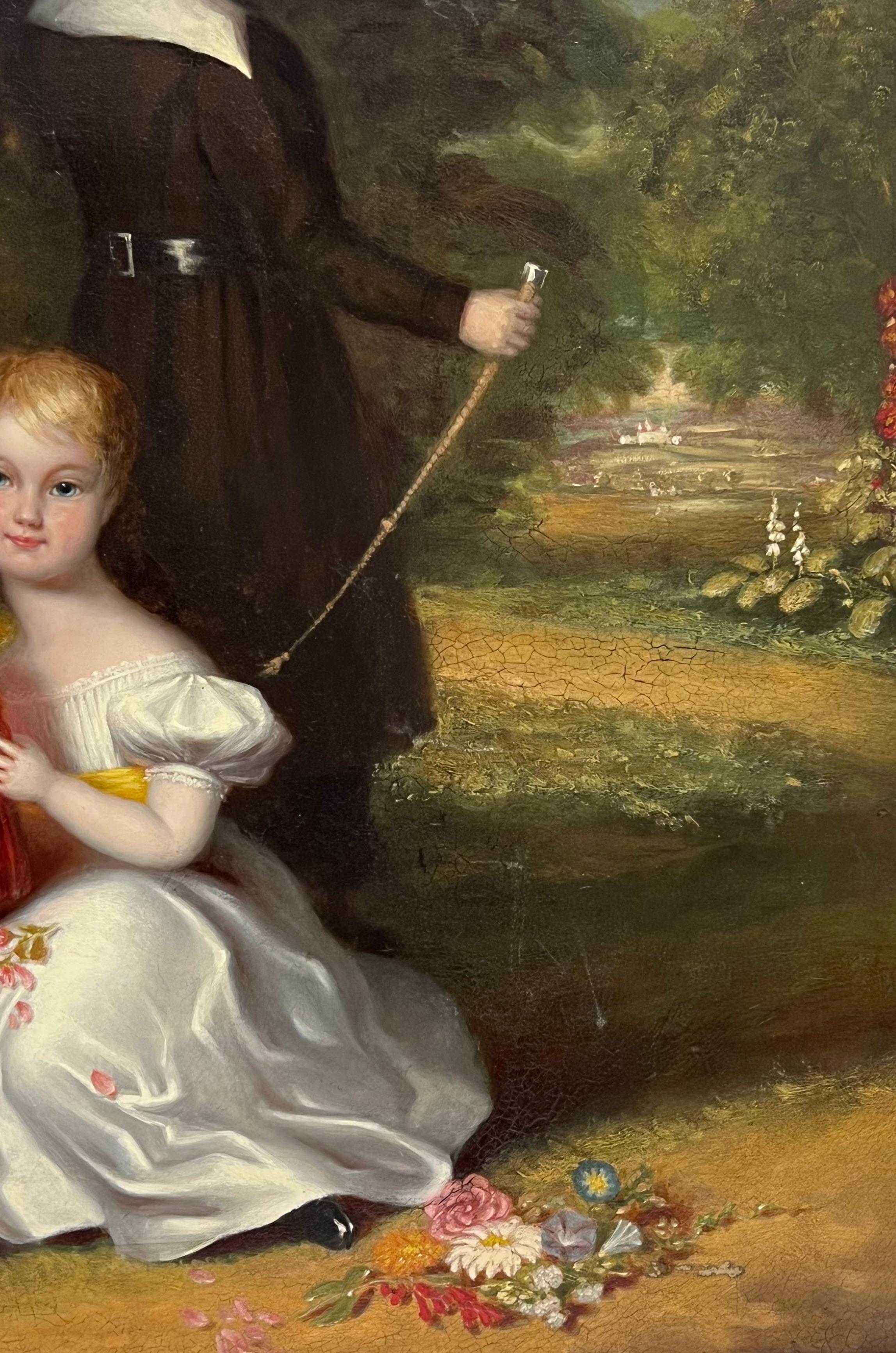 Huge 1800's British Oil Painting Family Portrait Dorset Country House Children For Sale 3