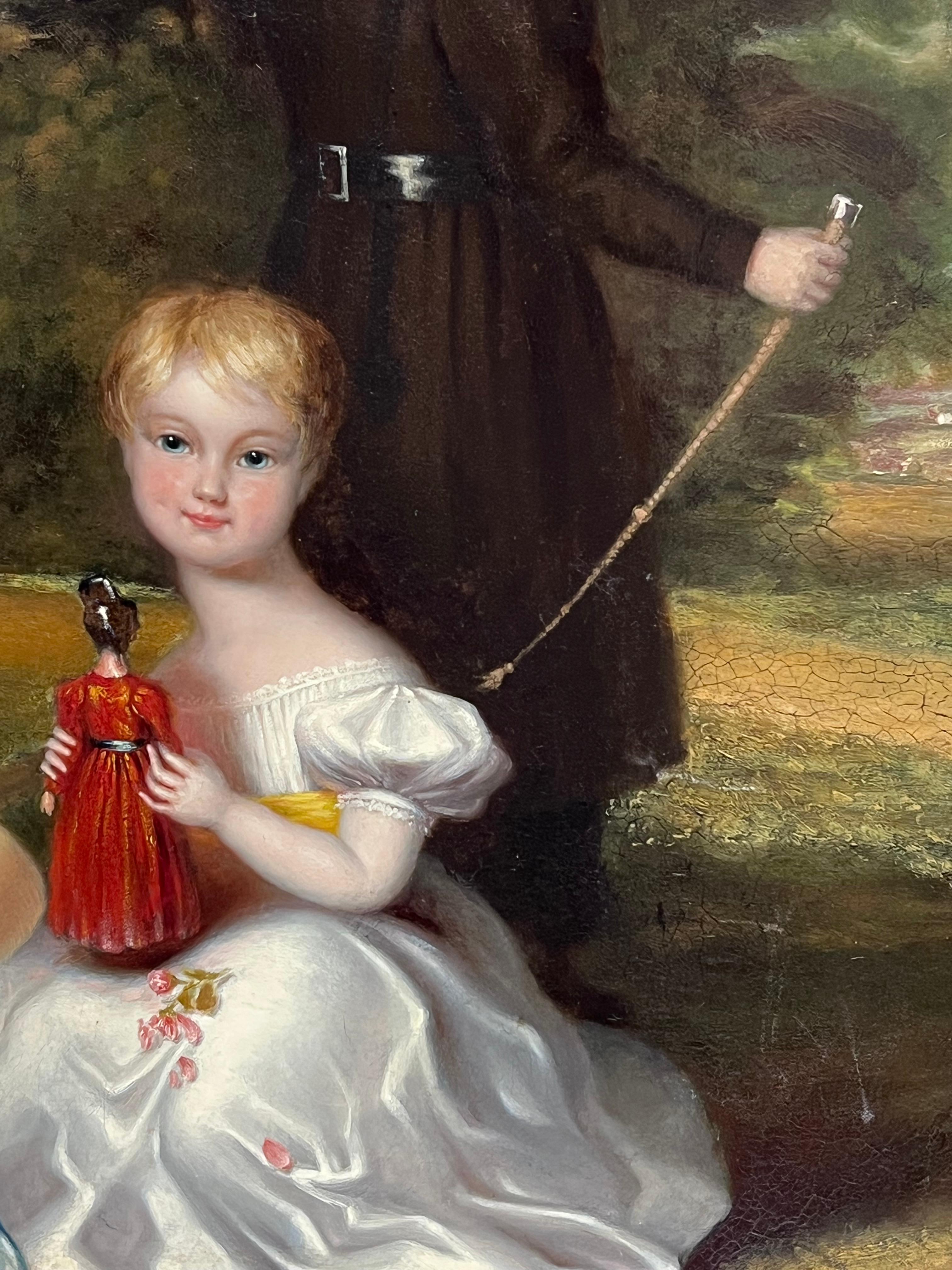 Huge 1800's British Oil Painting Family Portrait Dorset Country House Children For Sale 4