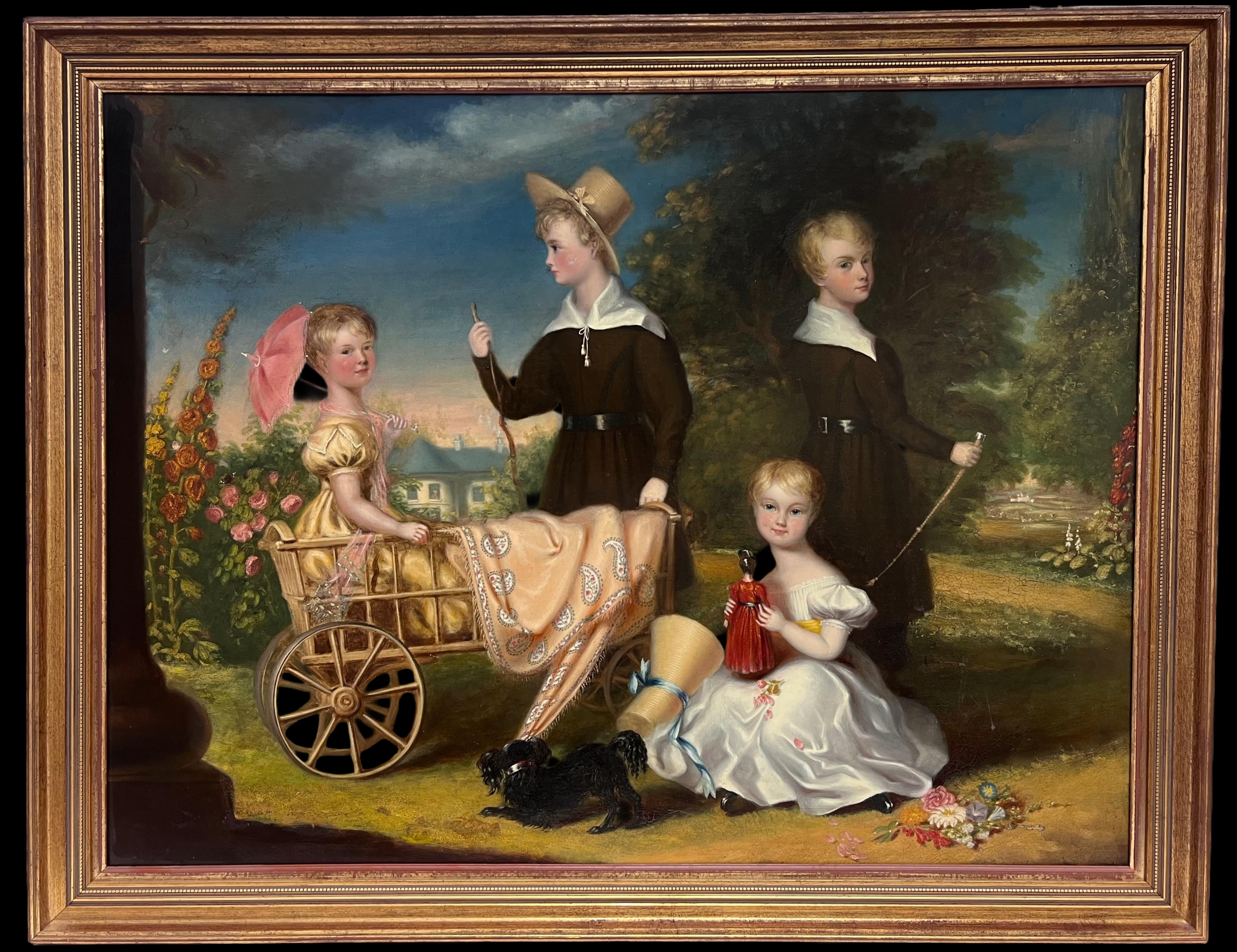 RAMSAY RICHARD REINAGLE (1775-1862) Figurative Painting - Huge 1800's British Oil Painting Family Portrait Dorset Country House Children