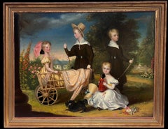 Huge 1800's British Oil Painting Family Portrait Dorset Country House Children
