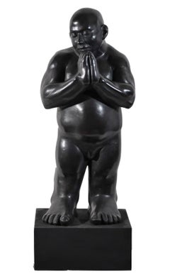 Figurative, Bronze, Sculpture, Black, Nude, "Artie Praying" by Ramsés Olaya