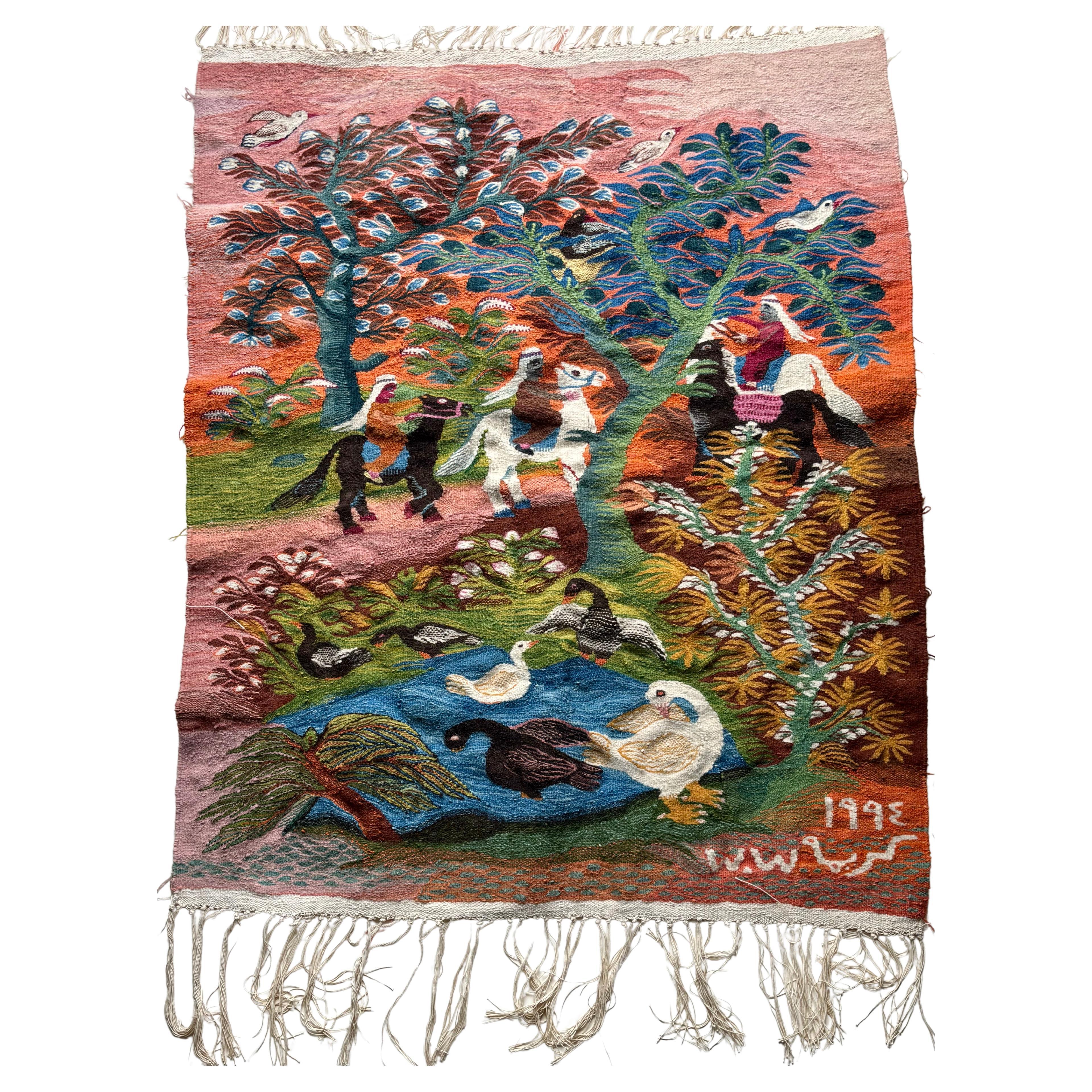 Ramses Wissa Wassef wall wool tapestry , signed Label