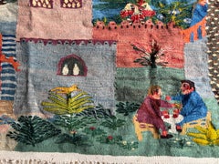 Ramses Wissa Wassef wool woven tapestry, shows Fatma Awad artist, Label