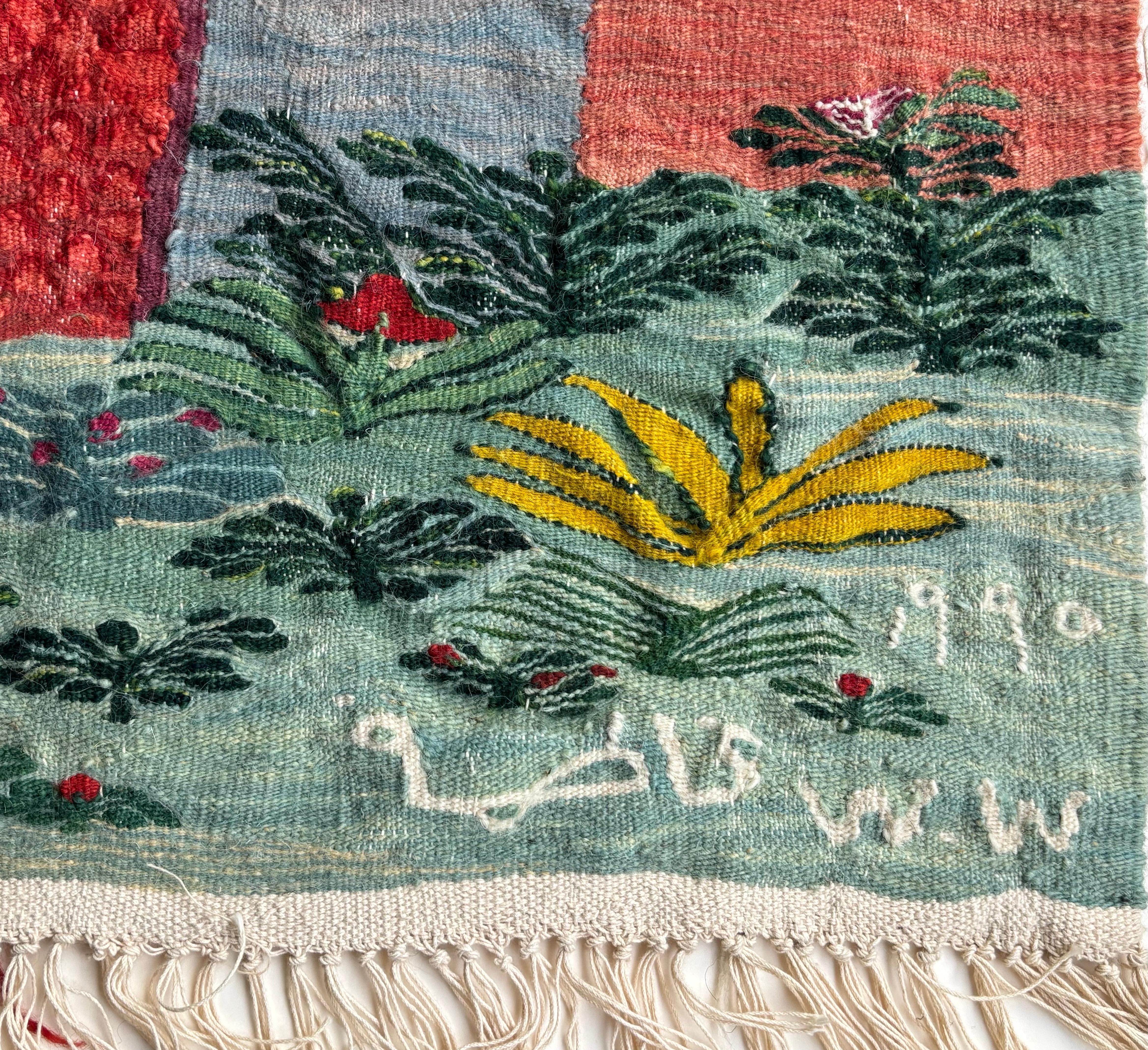 Wandteppich aus Wolle von Ramses Wissa Wassef, zeigt die Künstlerin Fatma Awad, Label (Postmoderne) im Angebot