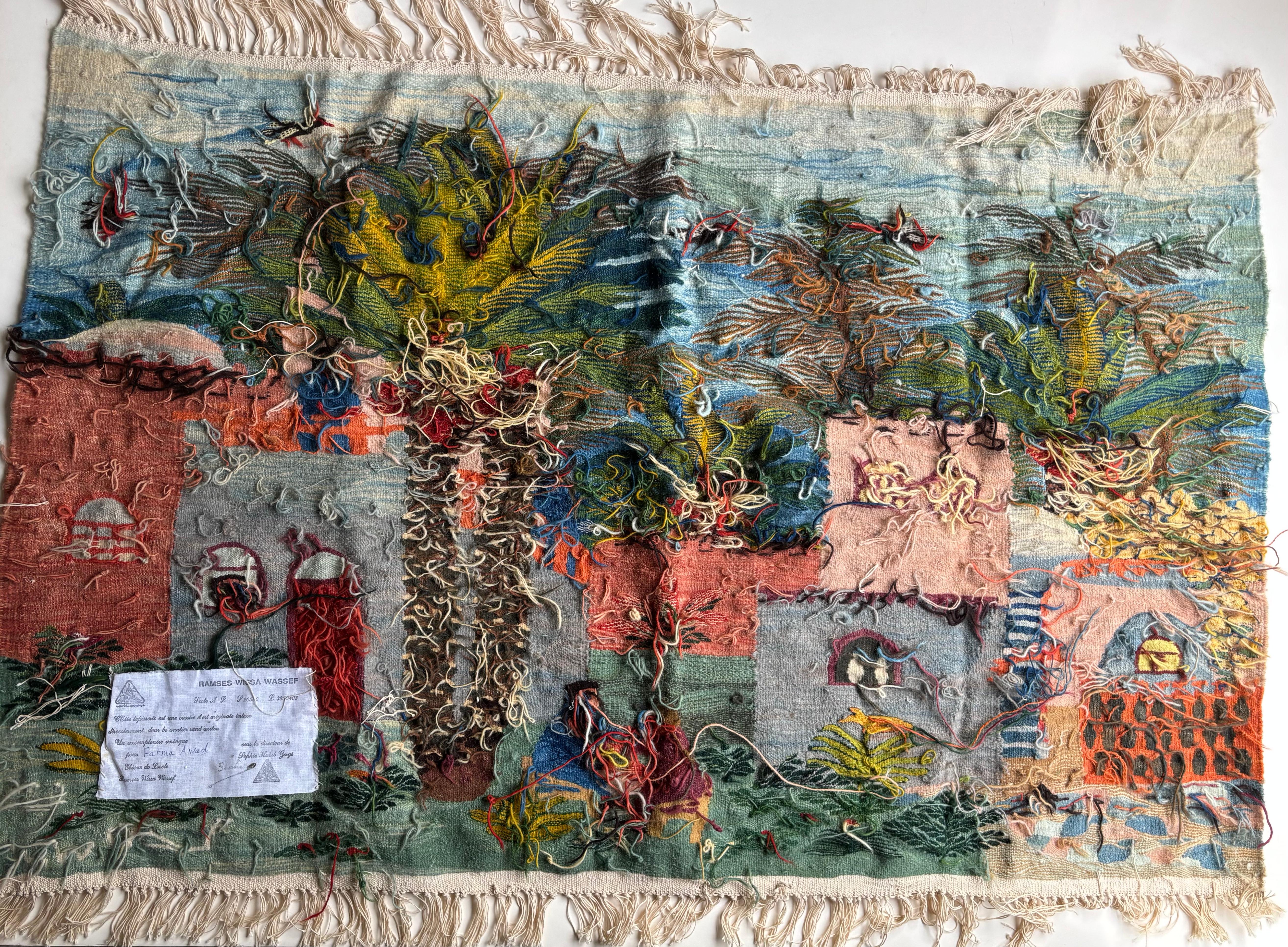Wandteppich aus Wolle von Ramses Wissa Wassef, zeigt die Künstlerin Fatma Awad, Label (Ägyptisch) im Angebot