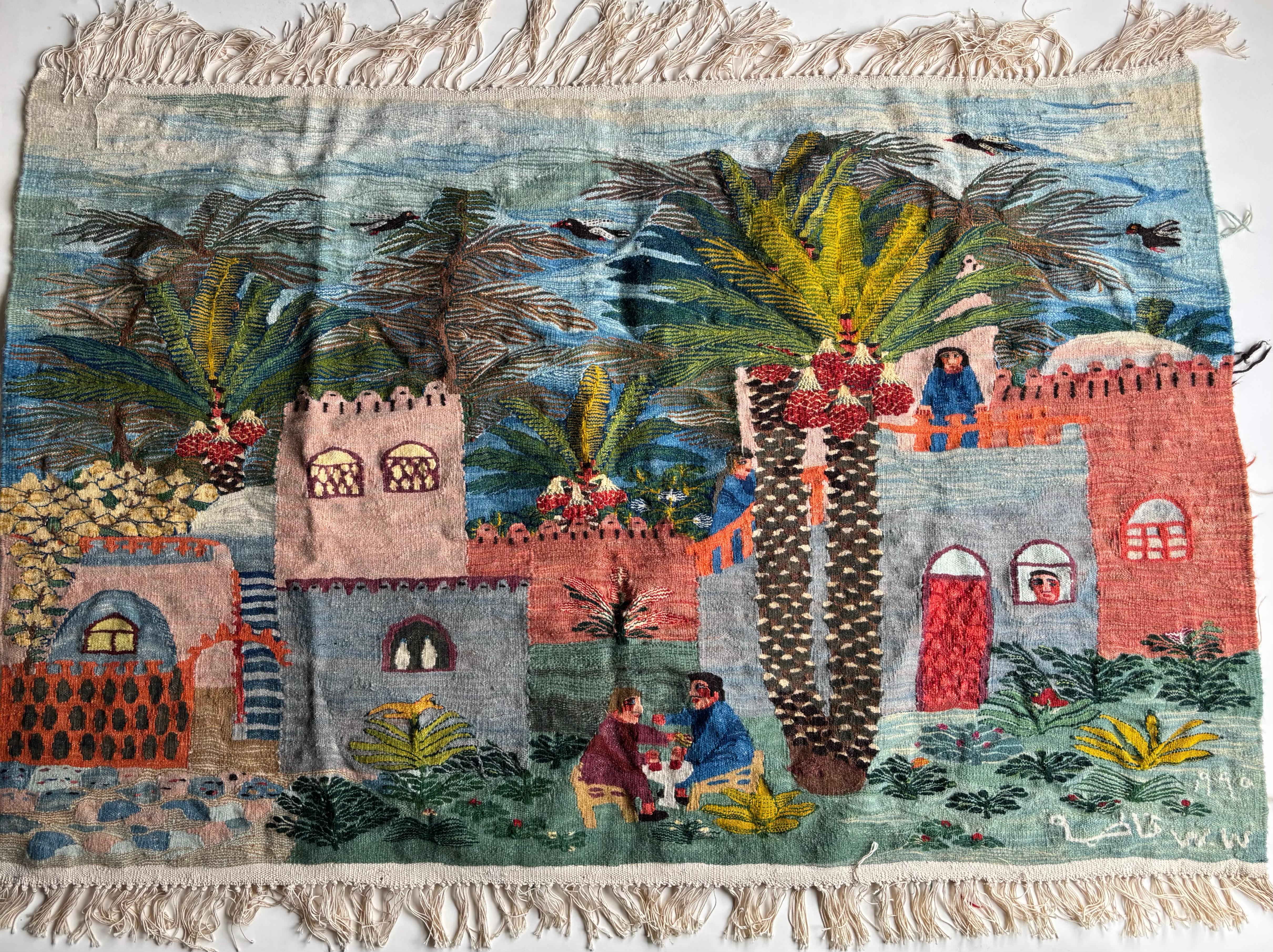 Wandteppich aus Wolle von Ramses Wissa Wassef, zeigt die Künstlerin Fatma Awad, Label (20. Jahrhundert) im Angebot