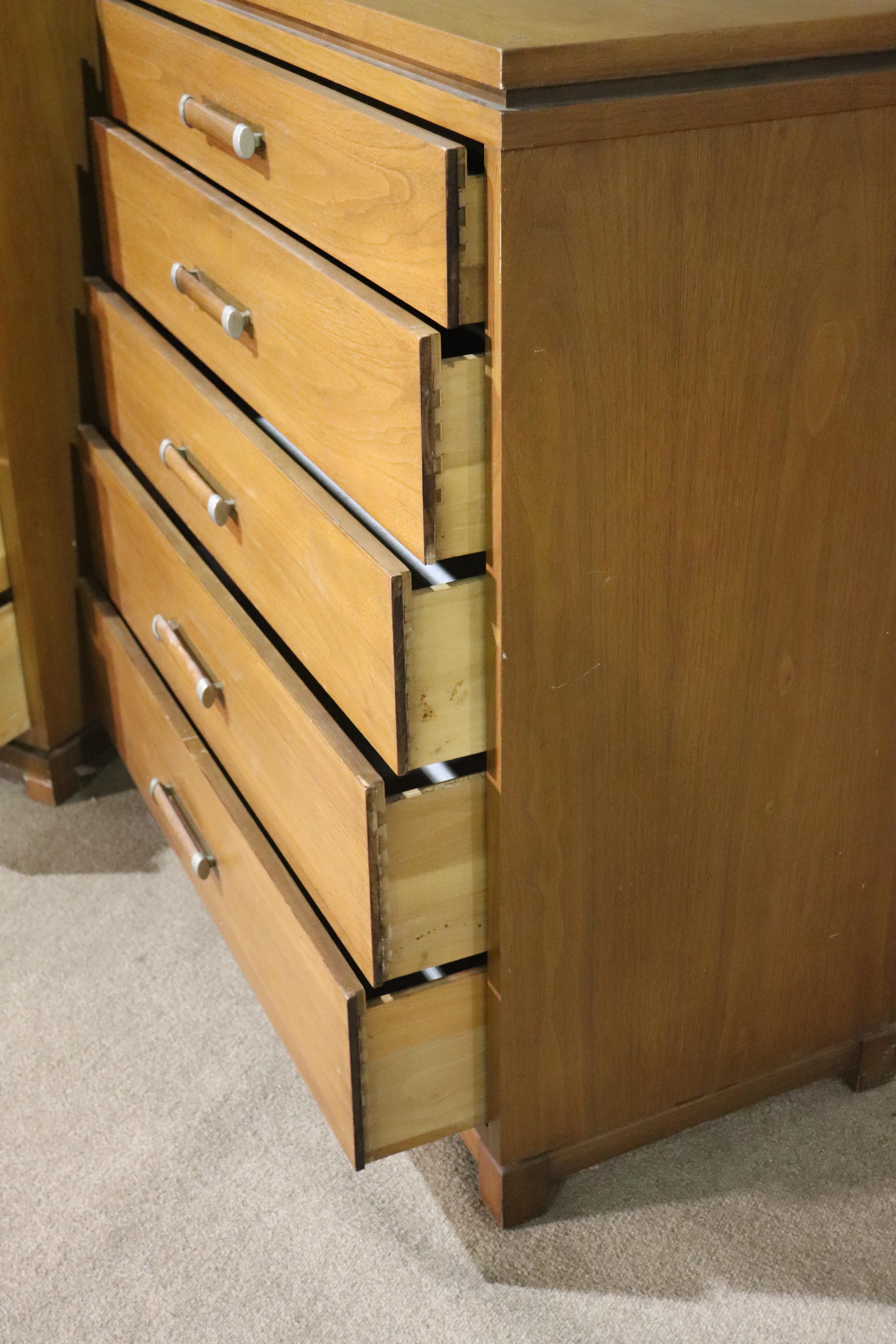 Tall chest of drawers by Ramseur Furniture Company. Five wide drawers with wood handles. 
* 2 dressers are available - listing is for 1 *
Please confirm location NY or NJ
