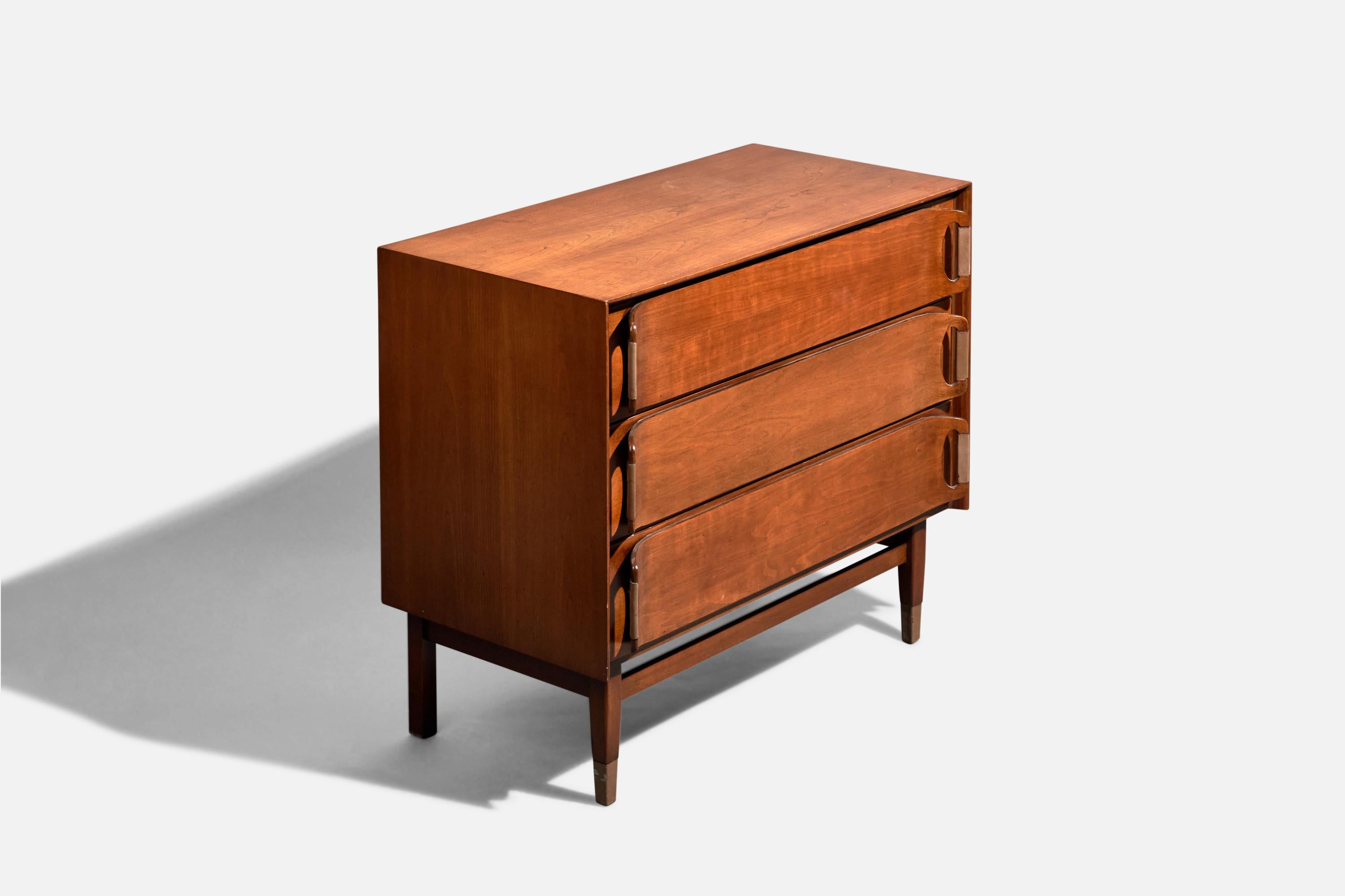 Mid-Century Modern Ramseur Furniture Company, Dressers, Walnut, Leather, Brass, USA, 1970s
