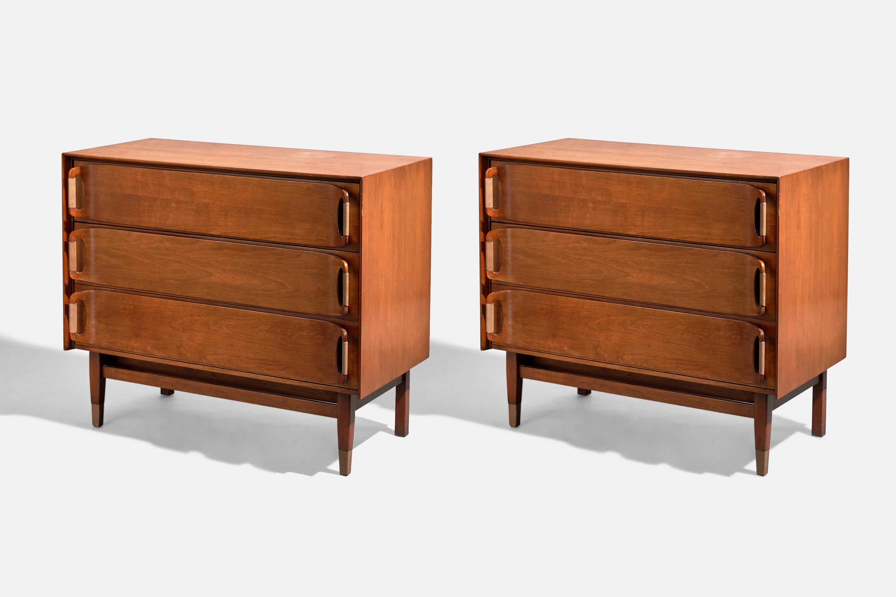 Late 20th Century Ramseur Furniture Company, Dressers, Walnut, Leather, Brass, USA, 1970s