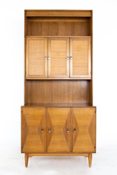 Ramseur Furniture MCM Walnut and Rattan Inlaid Sideboard Credenza Buffet Hutch