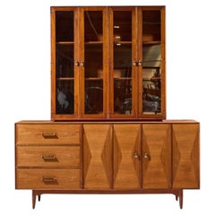 Ramseur Harlequin Mid Century Walnut Credenza and Hutch