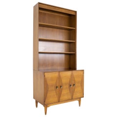Ramseur MCM Inlaid Walnut Thin Bookcase Sideboard Credenza Buffet and Hutch
