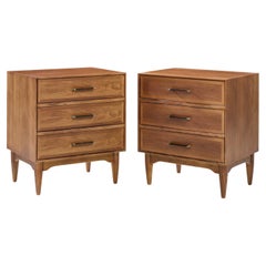 Ramseur Mid Century Walnut 3-Drawer Nightstands - Pair