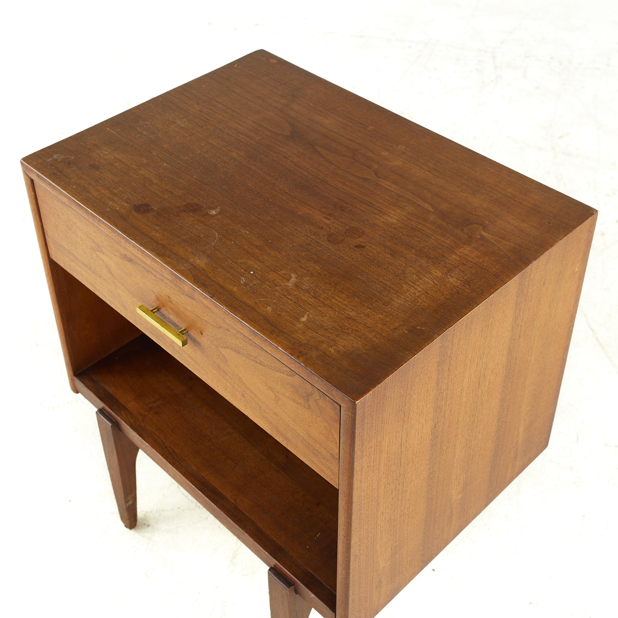 Late 20th Century Ramseur Midcentury Walnut and Brass Nightstand For Sale