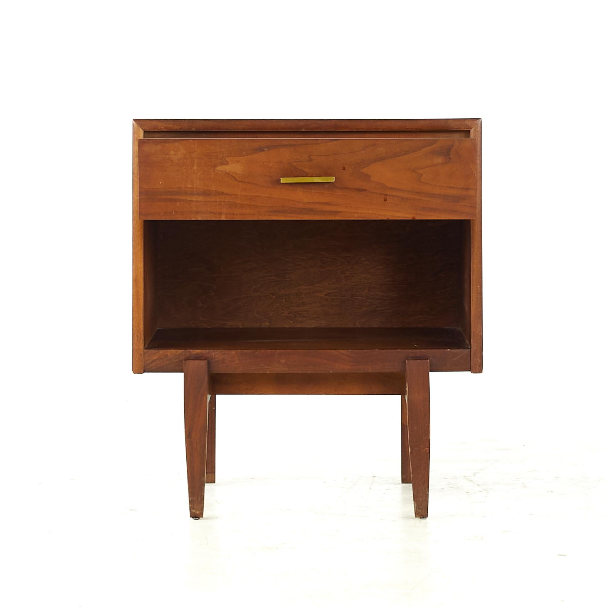 Ramseur Midcentury Walnut and Brass Nightstand For Sale 1