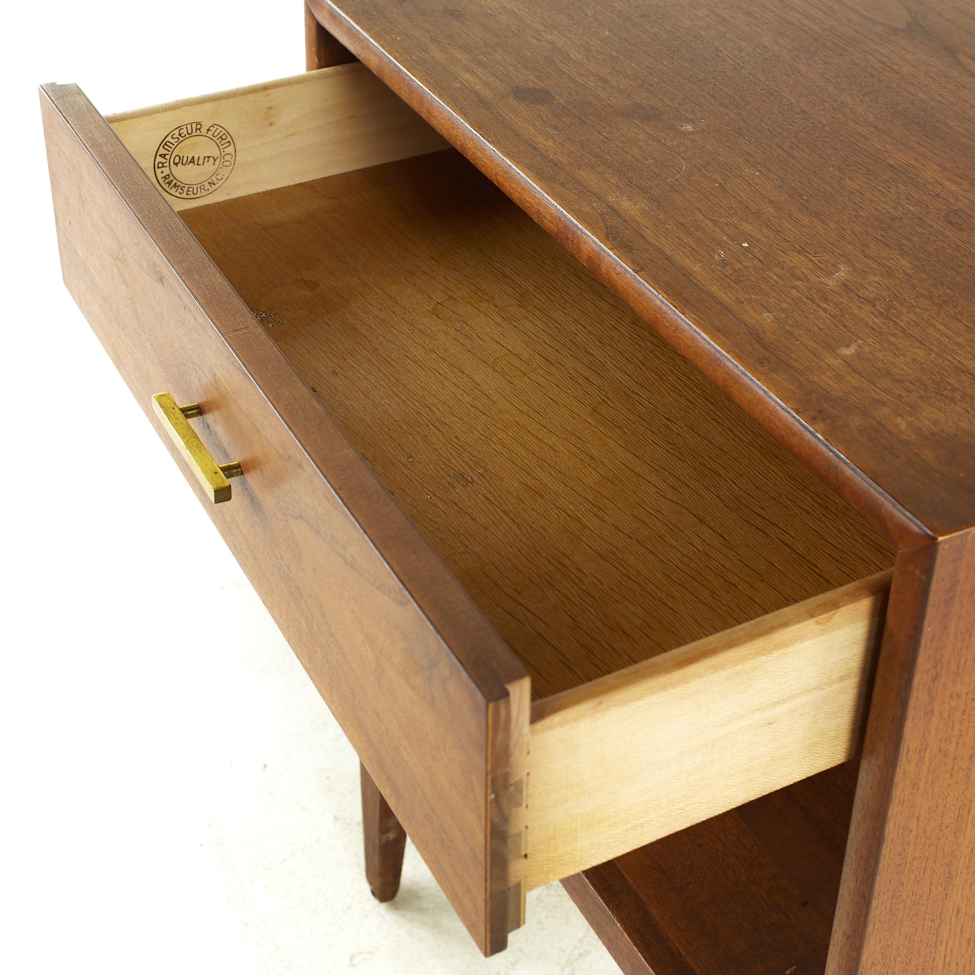 Ramseur Midcentury Walnut and Brass Nightstand For Sale 2