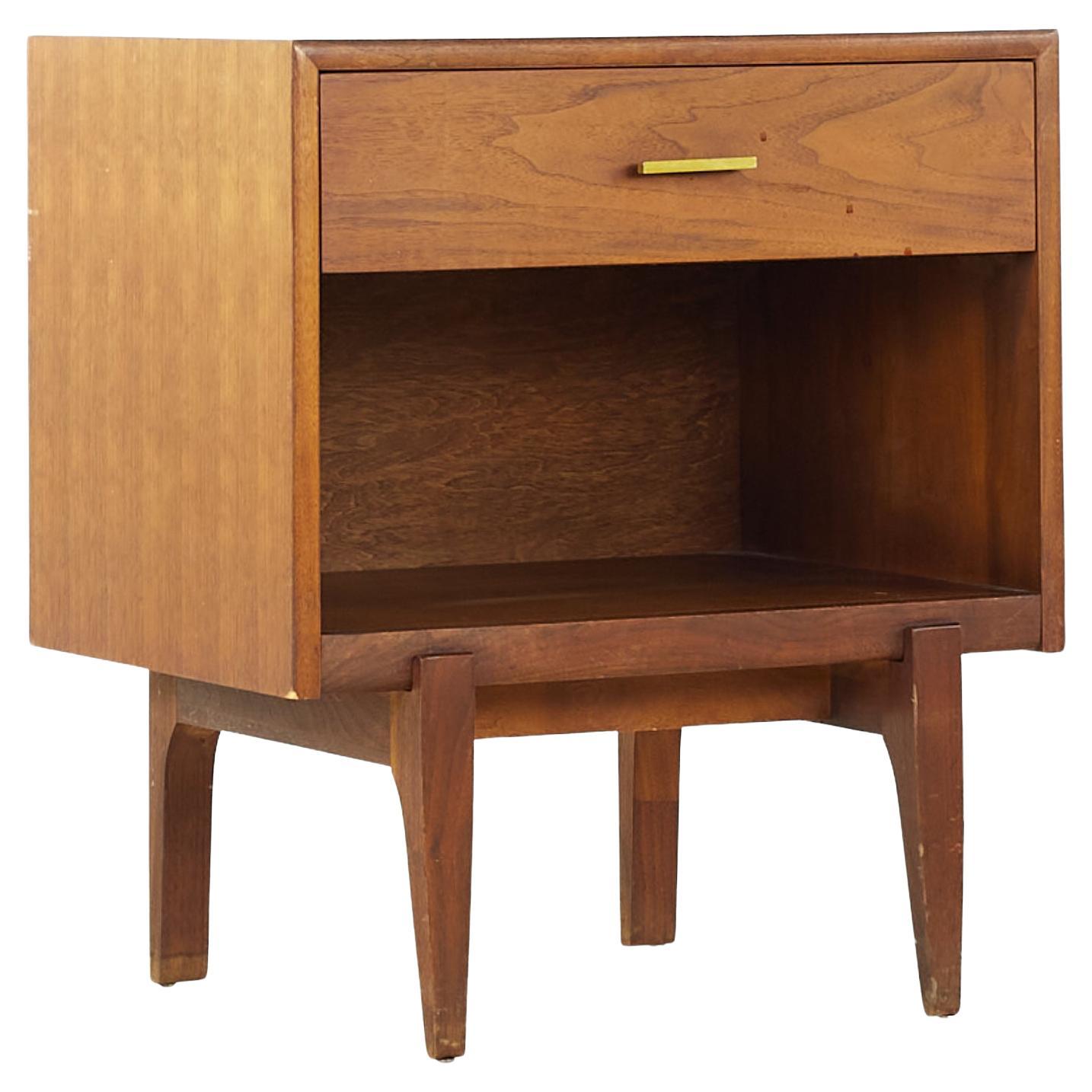 Ramseur Midcentury Walnut and Brass Nightstand For Sale
