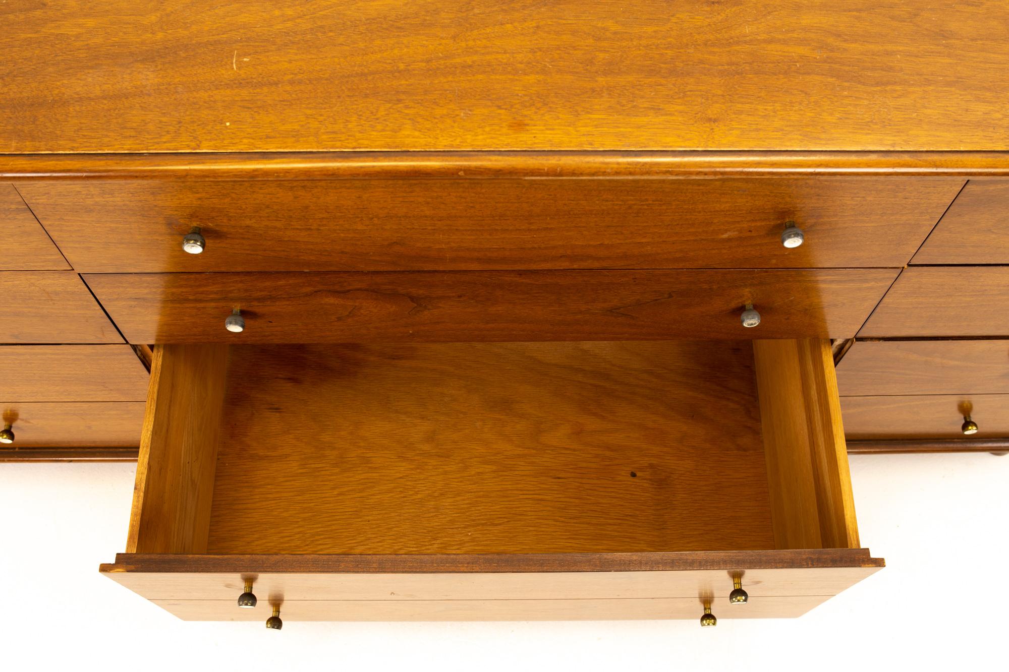 Ramseur Mid Century Walnut 12-Drawer Lowboy Dresser 6