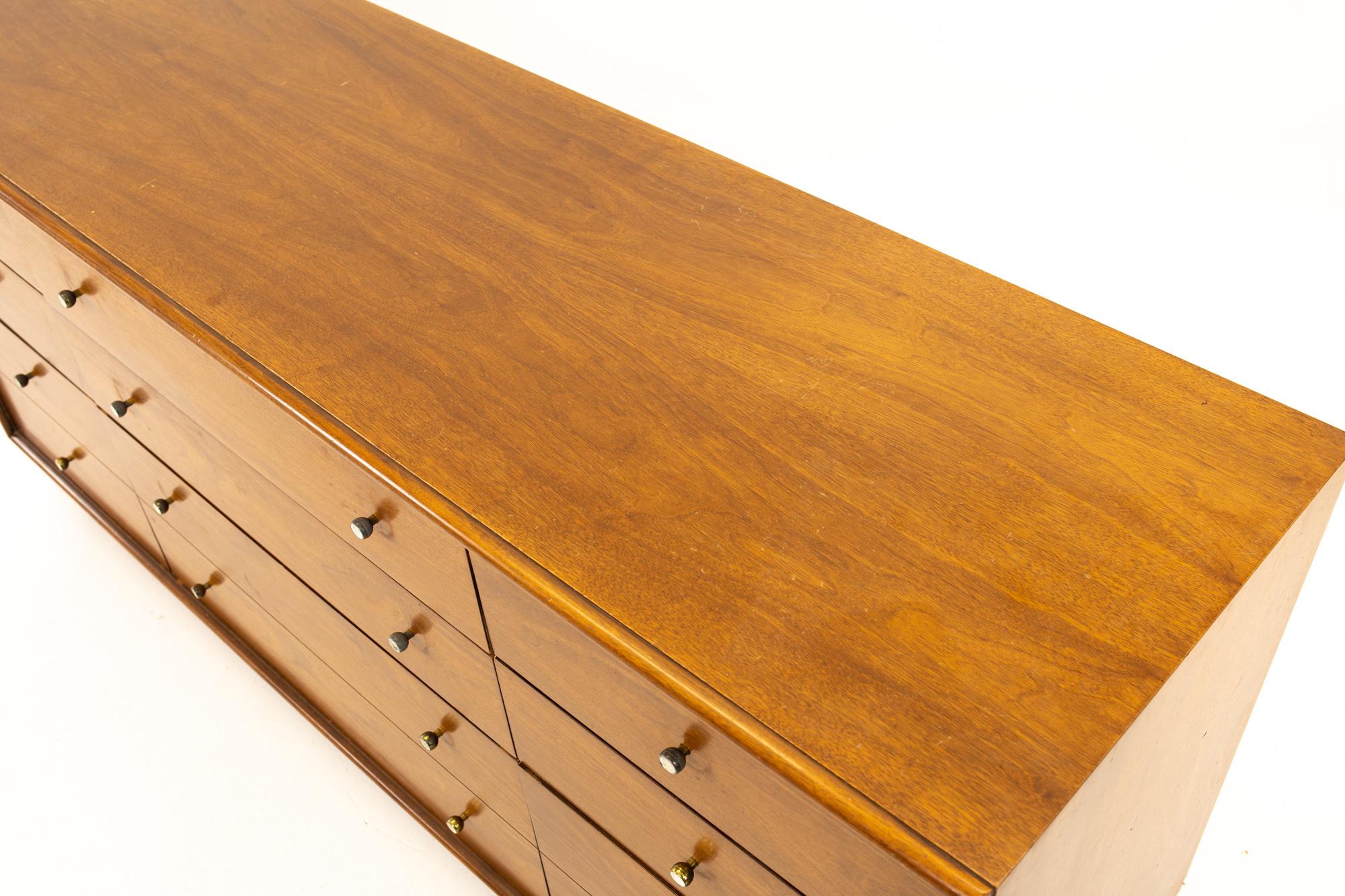 Ramseur Mid Century Walnut 12-Drawer Lowboy Dresser 1