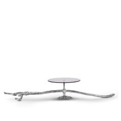 Ramum I Sculptural Metal Cake Stand with Single Glass Plate