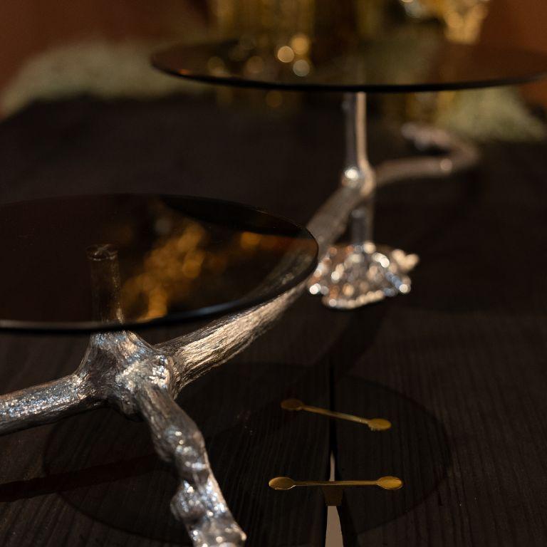 Portuguese Ramum II - Metal Cake Stand with organic Design and Polish Finish For Sale