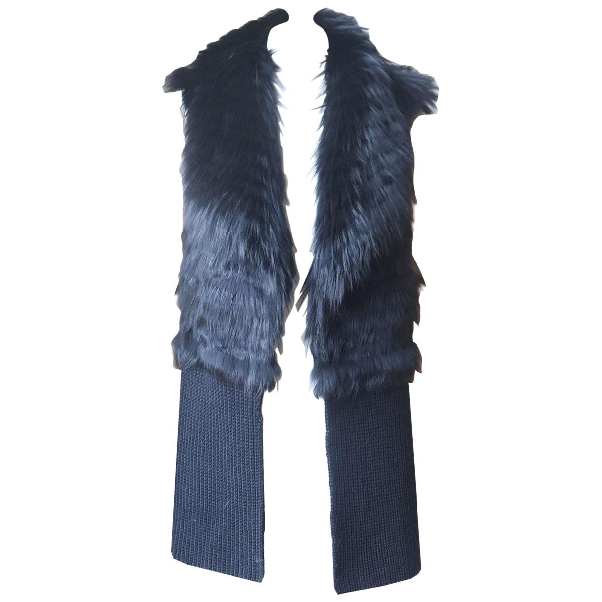 Ramy Brook Fox Fur Trimmed Ribbed Wool Blend Gilet For Sale