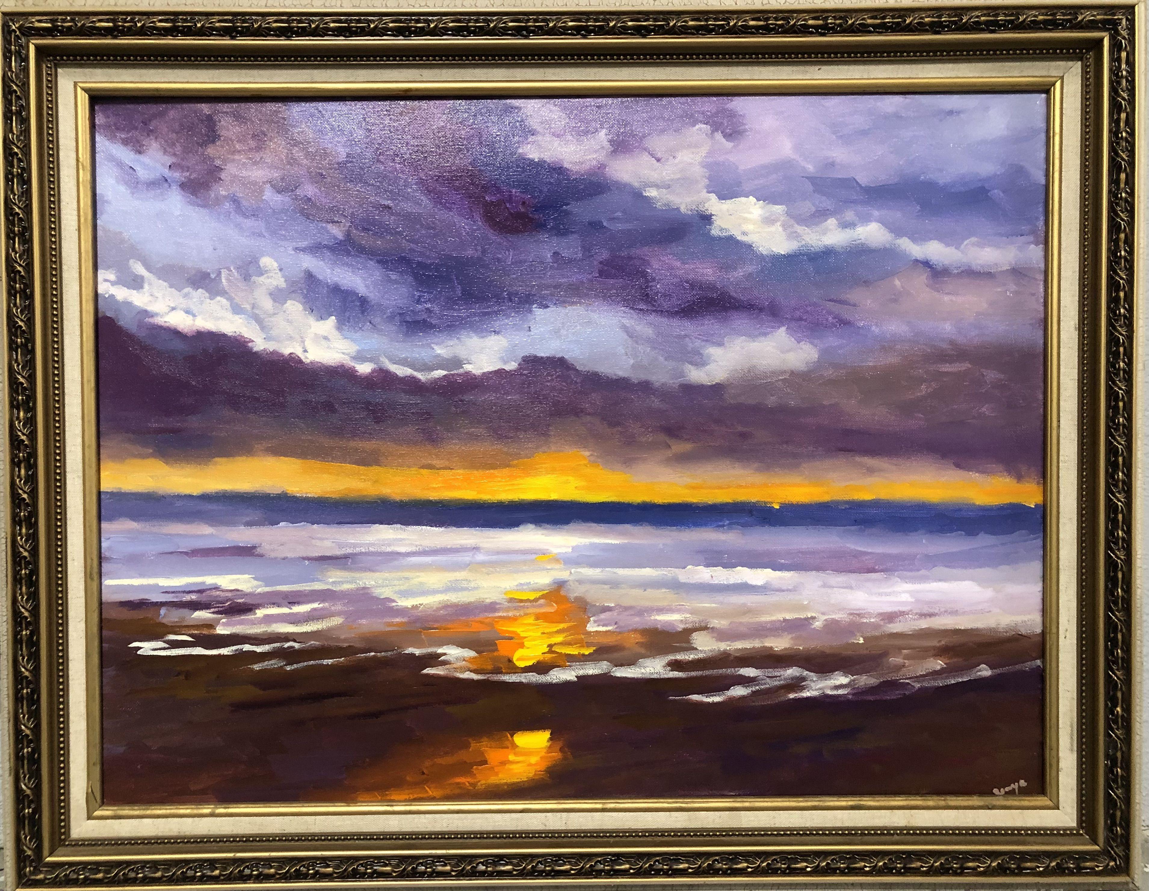 Ramya Sarvesh Catching Sunsets, Painting, Acrylic on Canvas For Sale