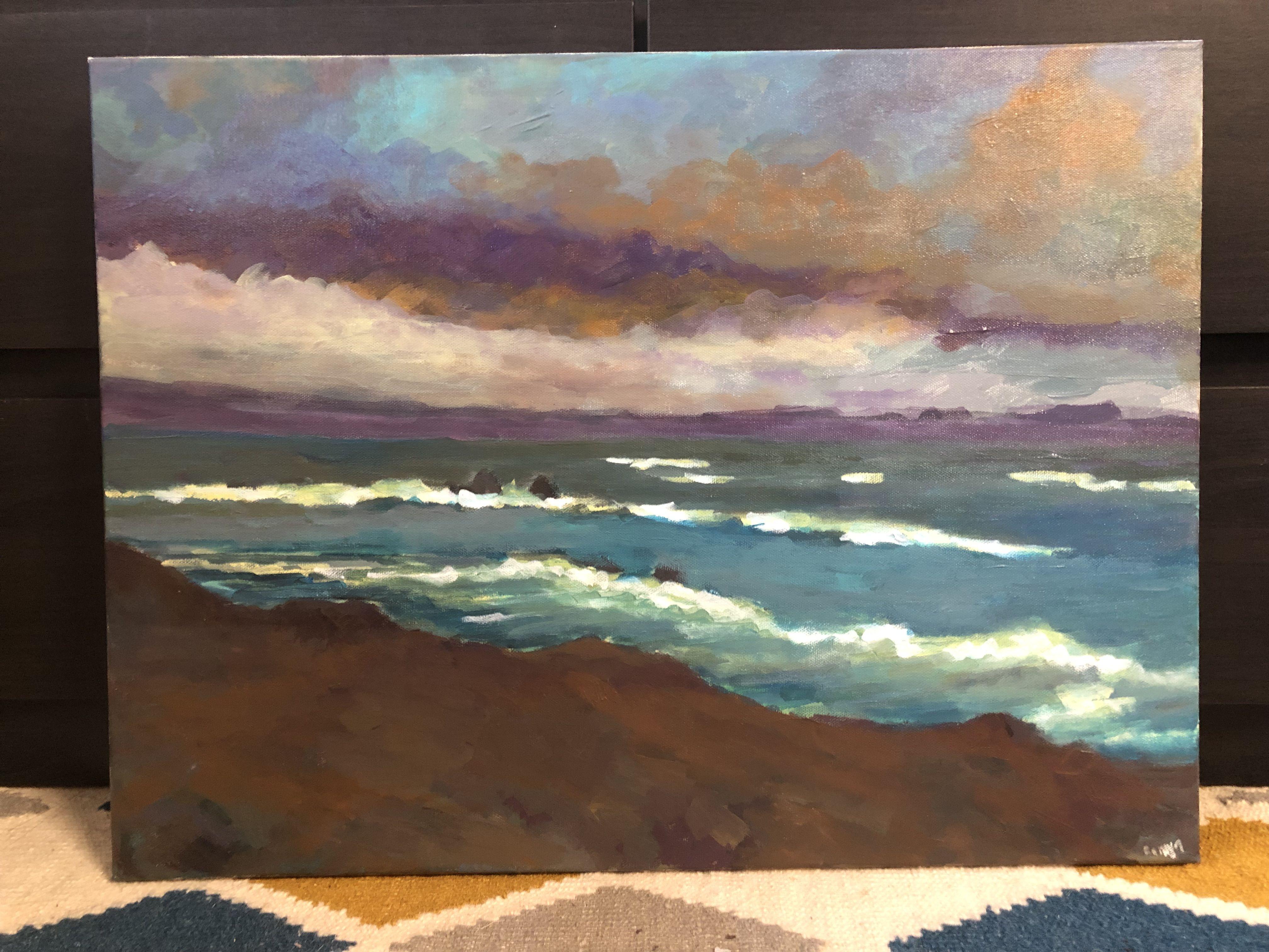 Cloudy days over Carmel , the beach amazes you with its colors. :: Painting :: Impressionist :: This piece comes with an official certificate of authenticity signed by the artist :: Ready to Hang: No :: Signed: Yes :: Signature Location: bottom
