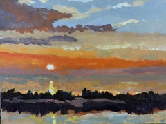 Coucher de soleil sur les marais, peinture, acrylique sur toile