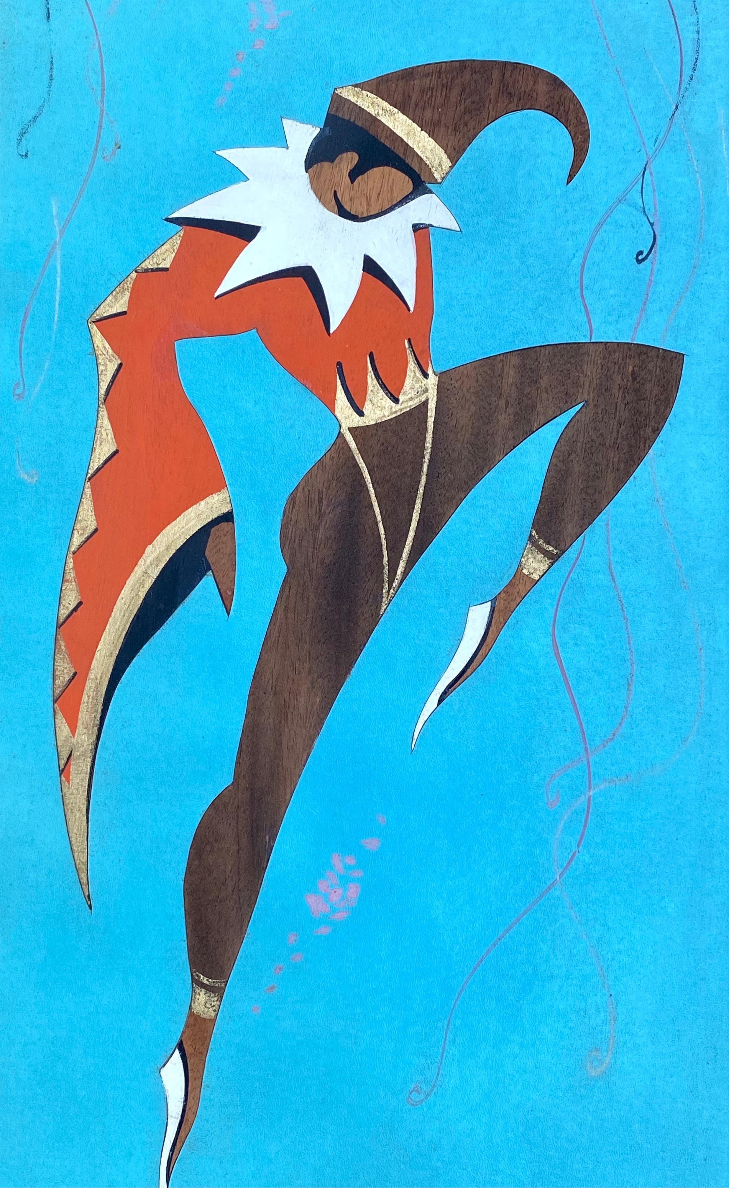 “Mardi Gras Figure R” - Post-Modern Mixed Media Art by Ran Su Studio