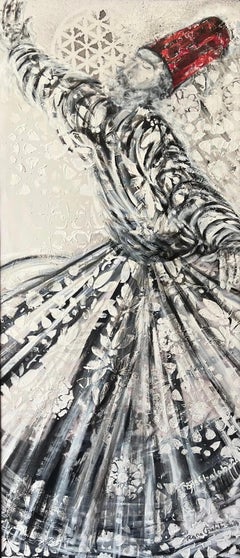 "Crema derviche" Pintura figurativa 57" x 25" pulgadas por Rana Chalabi