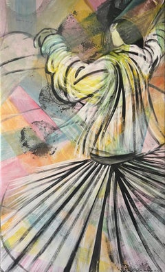 "Derviche multicolor" Pintura figurativa 55" x 34" pulgadas by Rana Chalabi