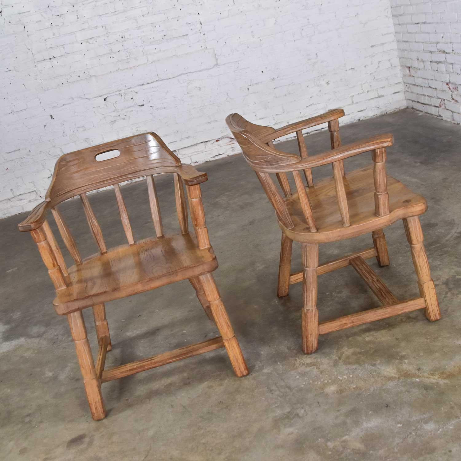 Ranch Oak Captains Armchairs by A. Brandt in Natural Oak Finish a Pair 2