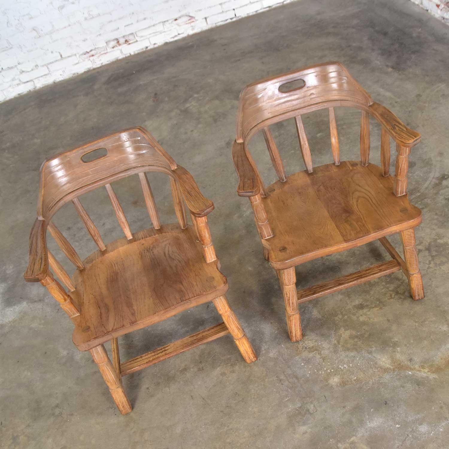 Ranch Oak Captains Armchairs by A. Brandt in Natural Oak Finish a Pair 4