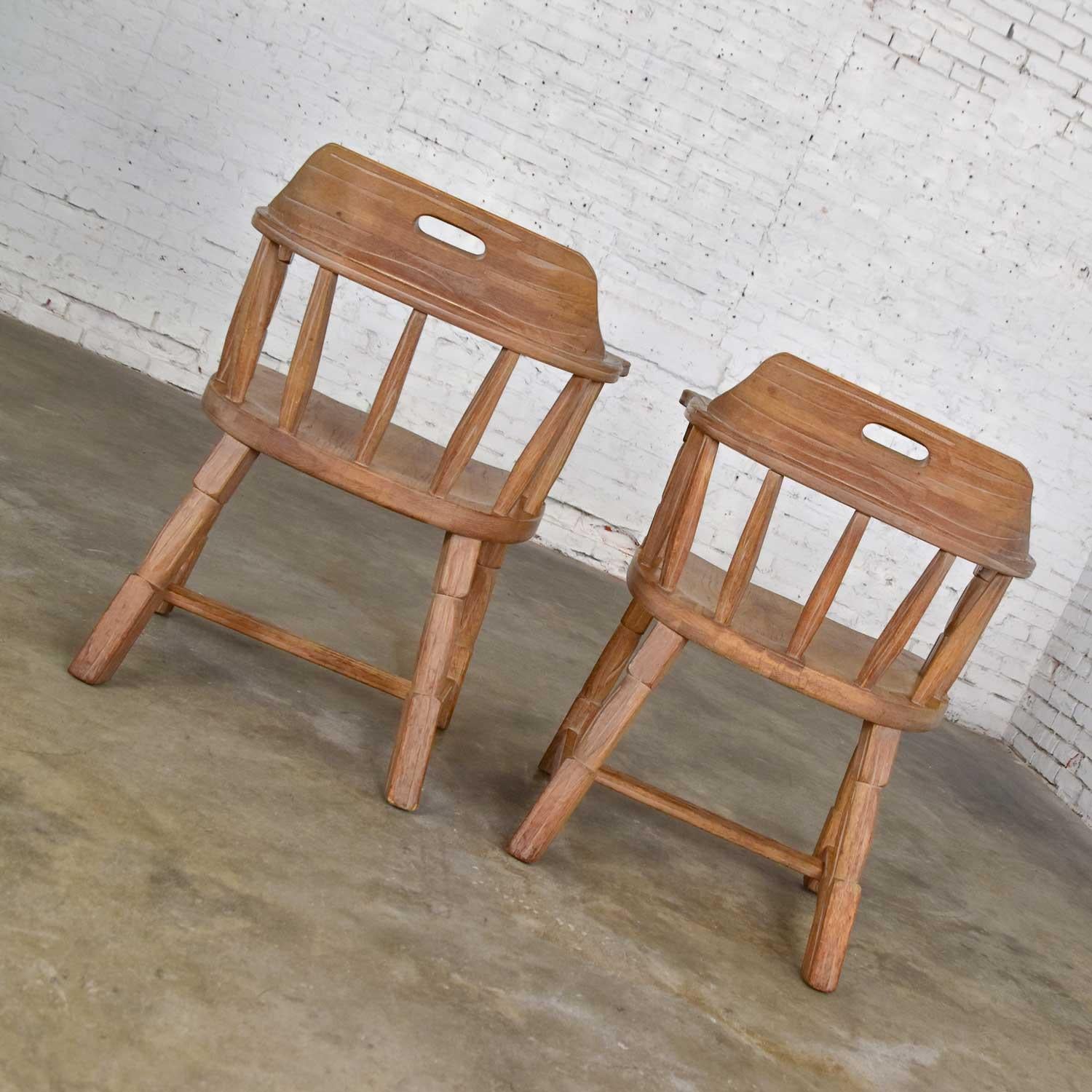 American Ranch Oak Captains Armchairs by A. Brandt in Natural Oak Finish a Pair