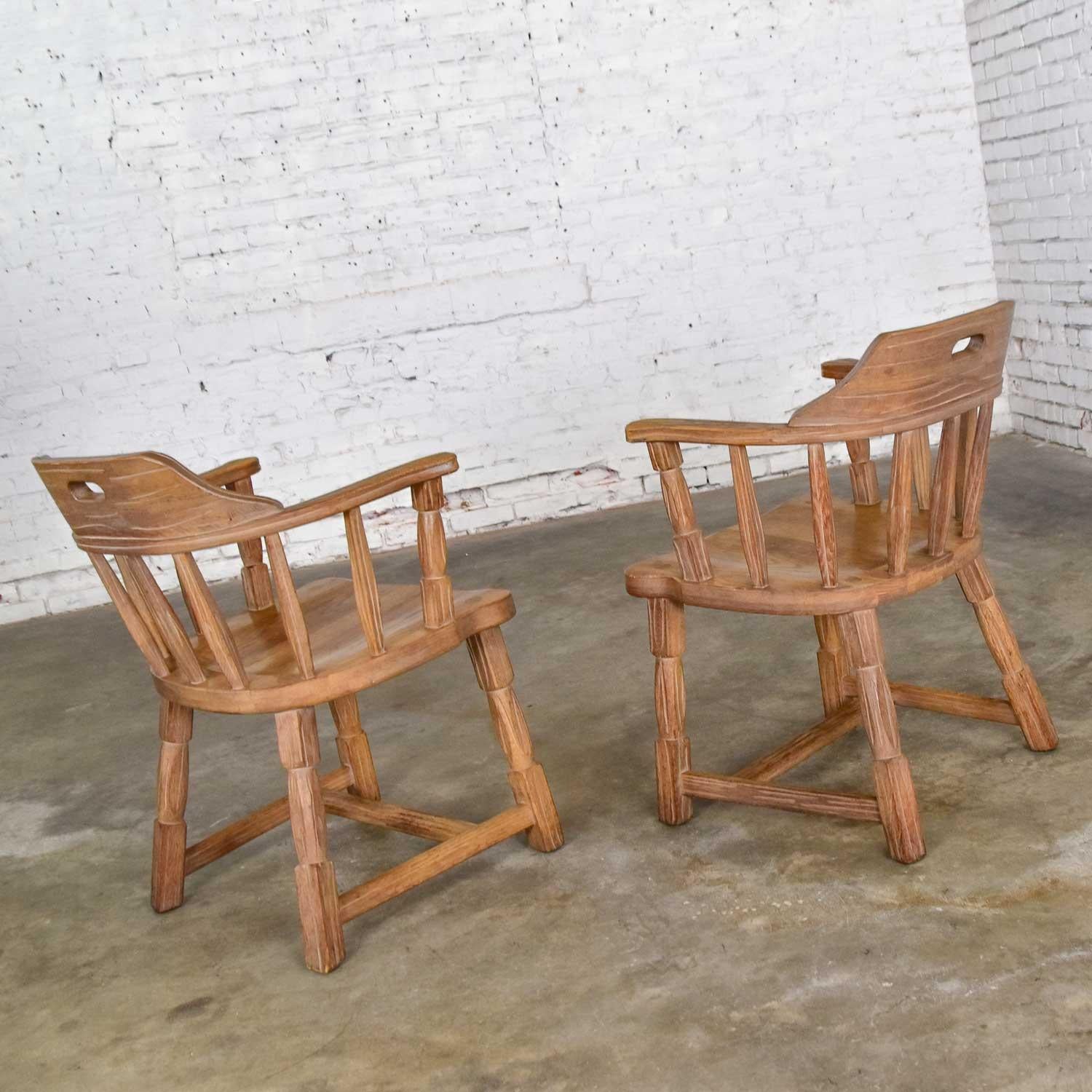 Ranch Oak Captains Armchairs by A. Brandt in Natural Oak Finish a Pair In Good Condition In Topeka, KS