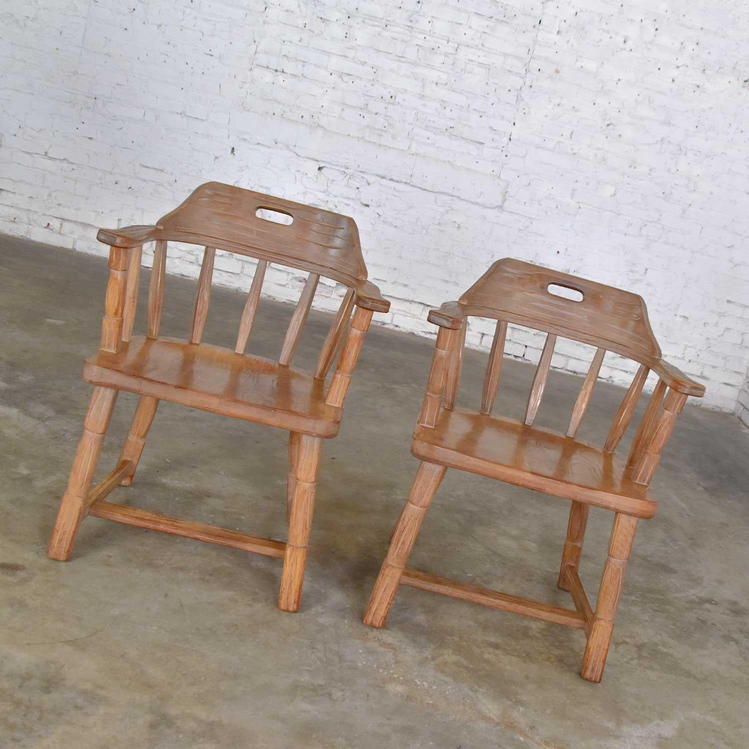 20th Century Ranch Oak Captains Armchairs by A. Brandt in Natural Oak Finish a Pair