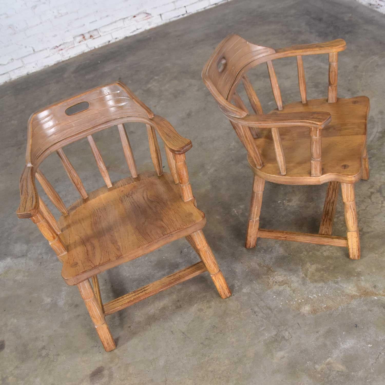 Ranch Oak Captains Armchairs by A. Brandt in Natural Oak Finish a Pair 1
