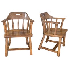 Used Ranch Oak Captains Armchairs by A. Brandt in Natural Oak Finish a Pair