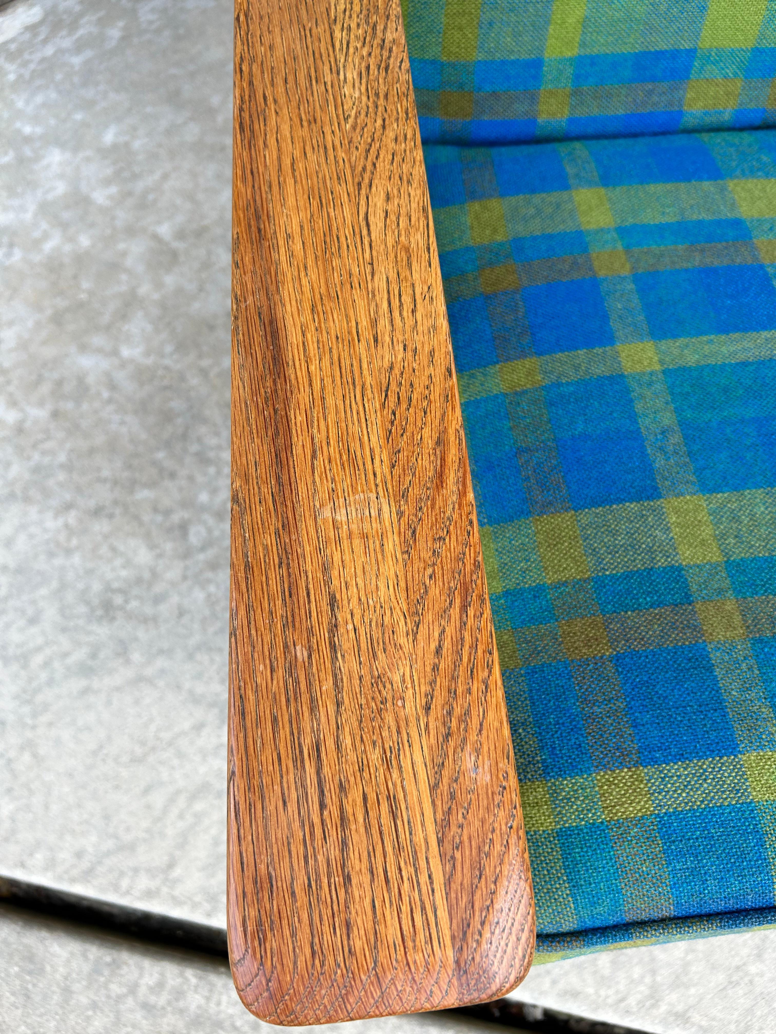 Ranch Oak Rocking Chair-Blue and Green Plaid For Sale 3