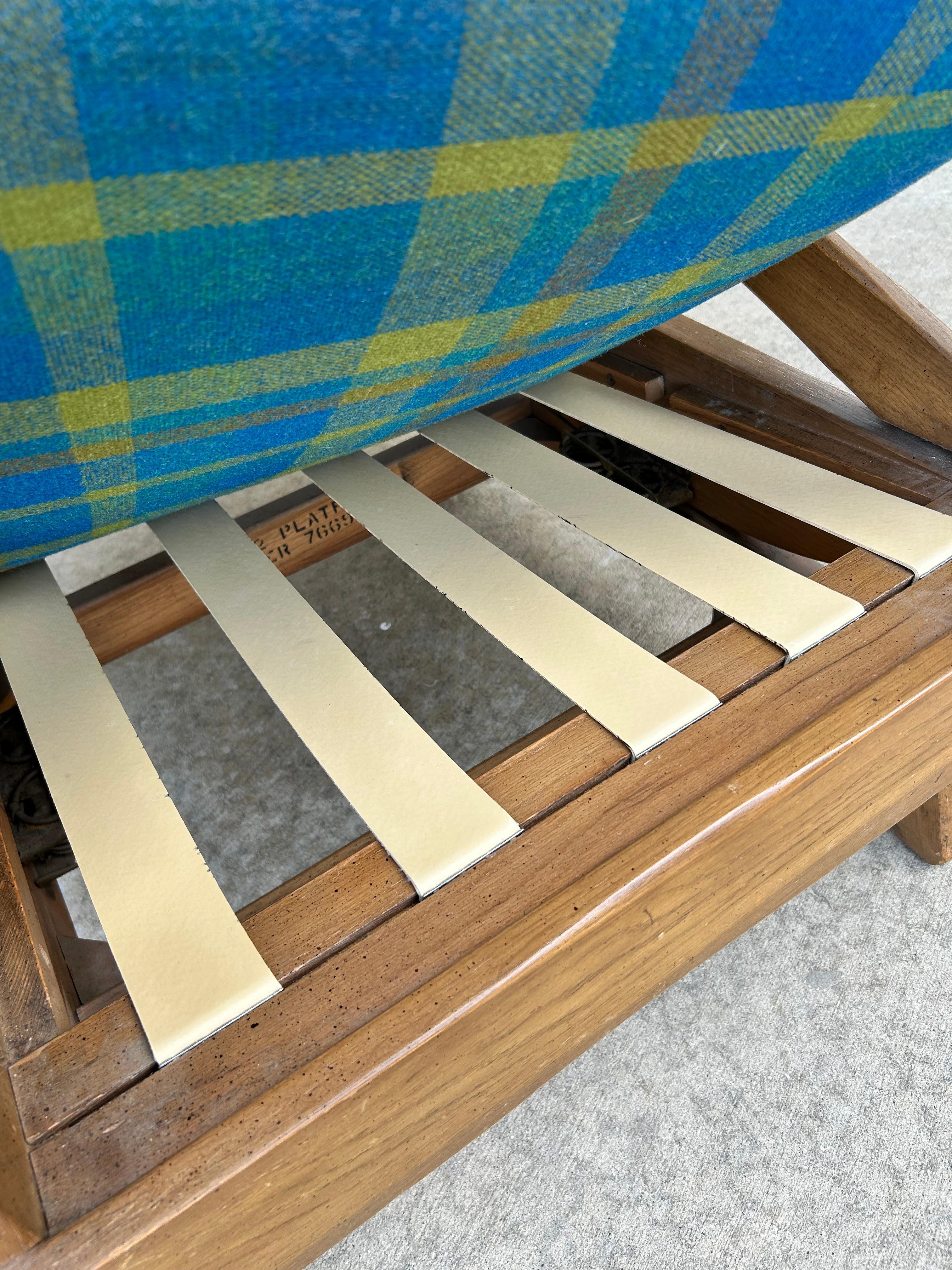 Ranch Oak Rocking Chair-Blue and Green Plaid For Sale 4
