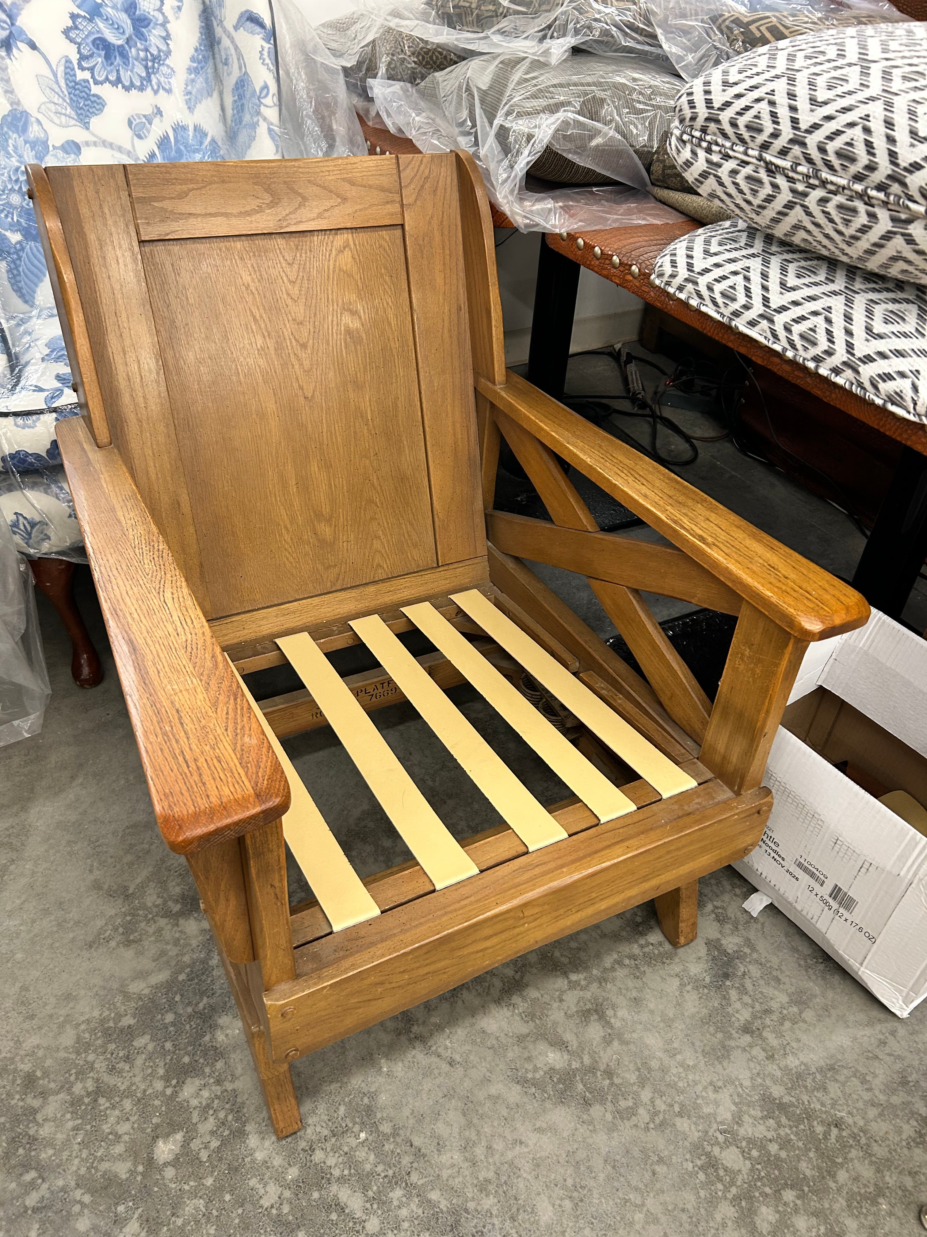 Ranch Oak Rocking Chair-Blue and Green Plaid For Sale 7