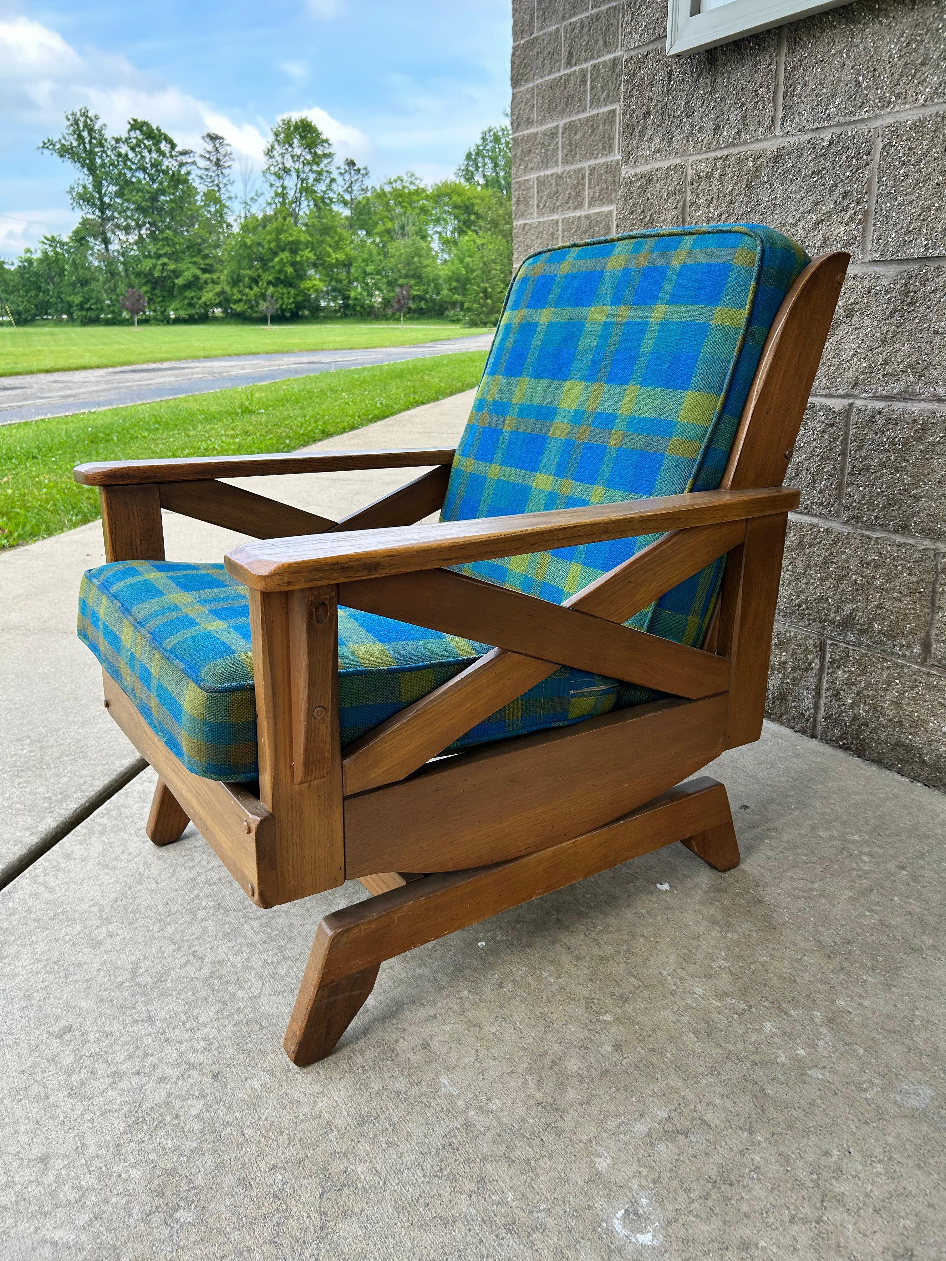 Ranch Oak Rocking Chair with close resemblance to Brandt Ranch Oak Furniture.  Crafted with care and attention to detail, the kind that lasts generations.
Picture yourself unwinding after a long day, the gentle rock soothing your soul.  The foam