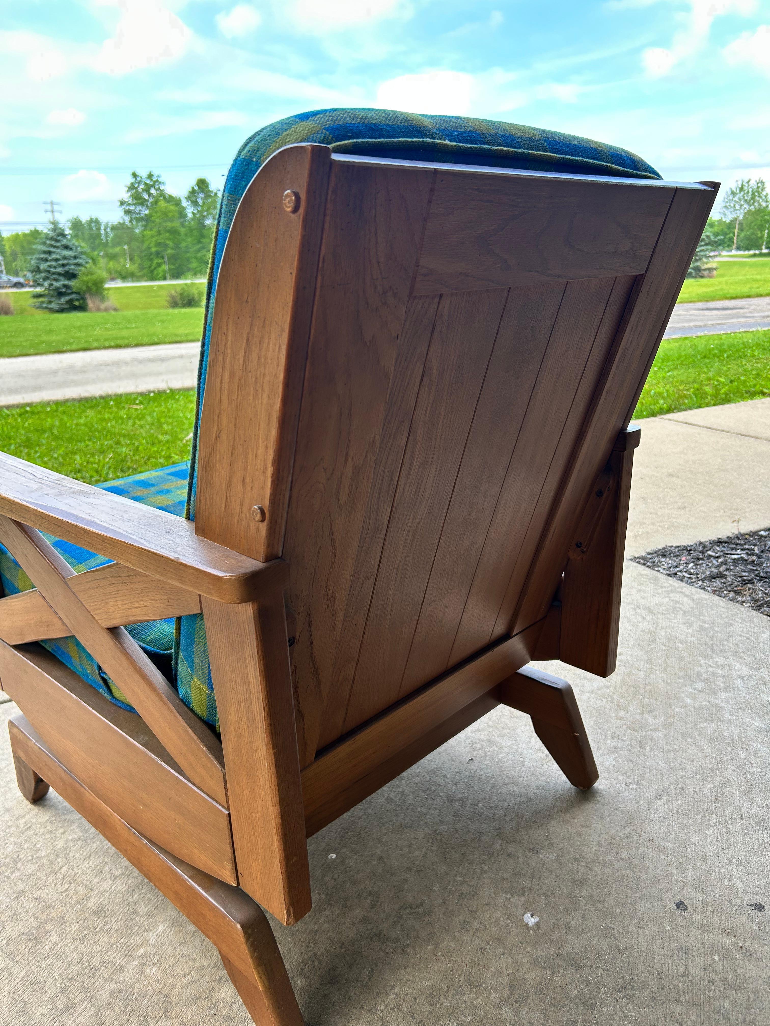 Ranch Oak Rocking Chair-Blue and Green Plaid For Sale 1