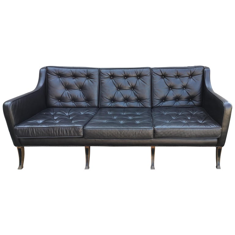 Ranch Style Danish Influence and Chesterfield Buttoned Leather Sofa For